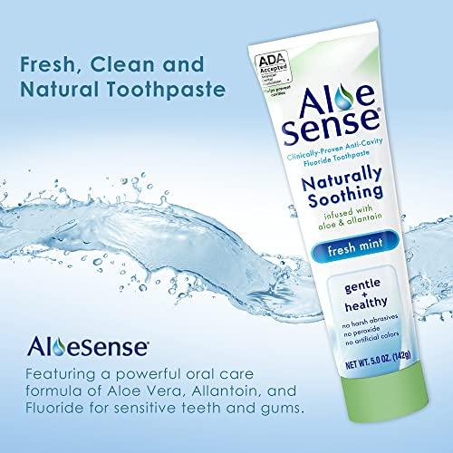 AloeSense AloeSense Fluoride Toothpaste, Naturally Soothing Toothpaste Sensitive Teeth and Gum Care with Aloe Vera, Allantoin & Fresh Mint Flavor, Gentle & Natural Toothpaste, ADA Approved (5-oz, 12 Count)