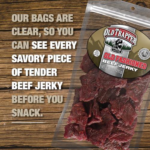 Old Trapper Old Trapper Beef Jerky, Old-Fashioned 10-Ounce Bag, Tender Meat Snacks for Lunches or Between Meals, 11 Grams of Protein, Zero Grams of Fat, and 70 Calories per Ounce (Pack of One)