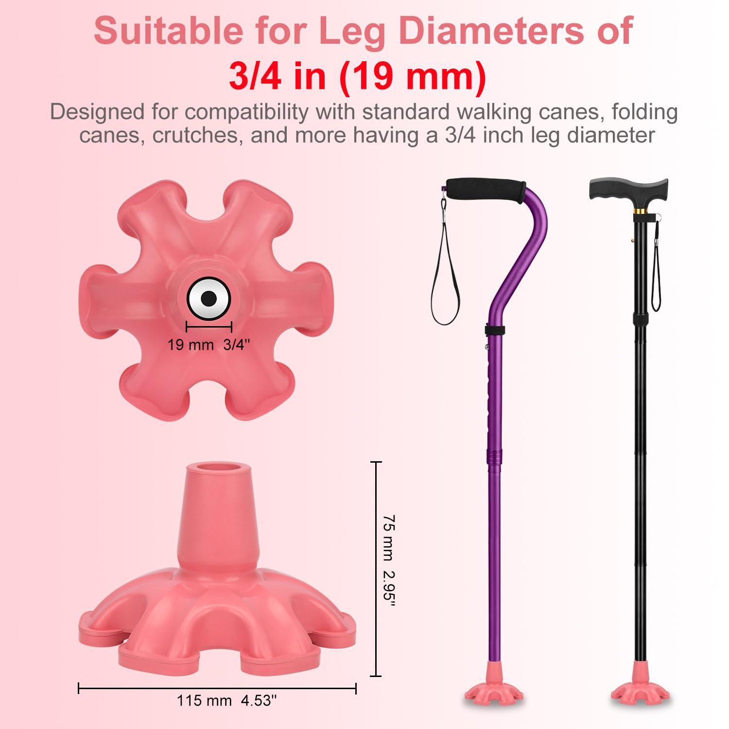 supregear supregear Cane Tip - Self Standing Heavy Duty Rubber Six Base Replacement for Walking Canes, Walking Sticks, Folding Canes or Offset Quad Pod or Tripod Canes - 6 Prong Cane Foot Pad (3/4 inch, Pink)