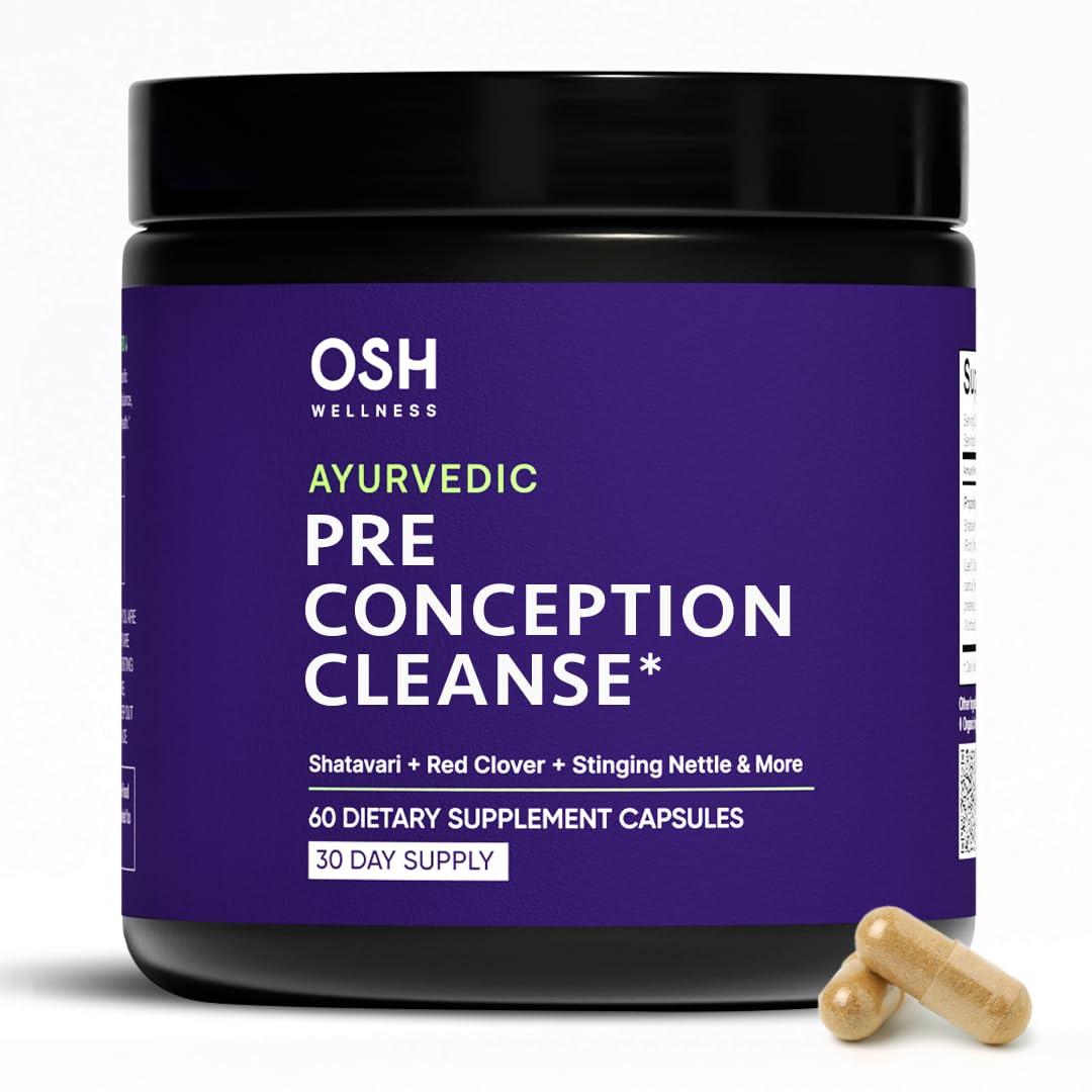 Freshly Moms Ayurvedic Preconception Cleanse | Ovarian Support | Uterus Cleanse | Birth Control Cleanse | PCOS Supplements | with Stinging Nettle, Red Clover, & more | Vegan | 120 Capsules - OSH Wellness