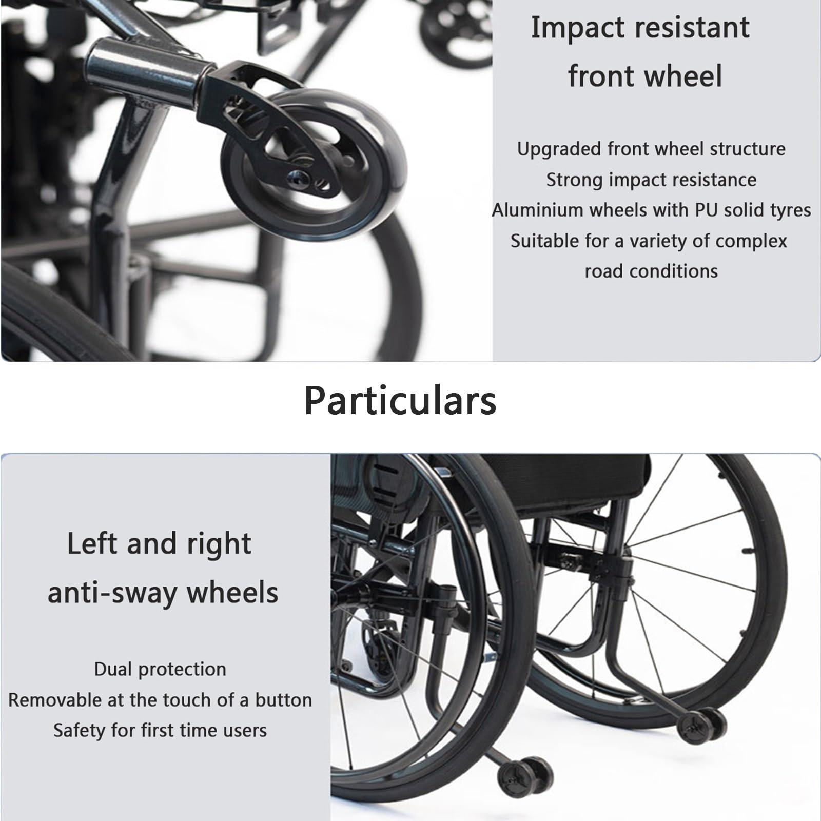 Atduglanix All-Terrain Ultra Lightweight Sports Wheelchair Foldable Adjustable Footrest and Seat Height, Handbrakes,Suitable for Teenagers, Adults, Seniors(Purple1,Seat Width 39cm/15.35in)