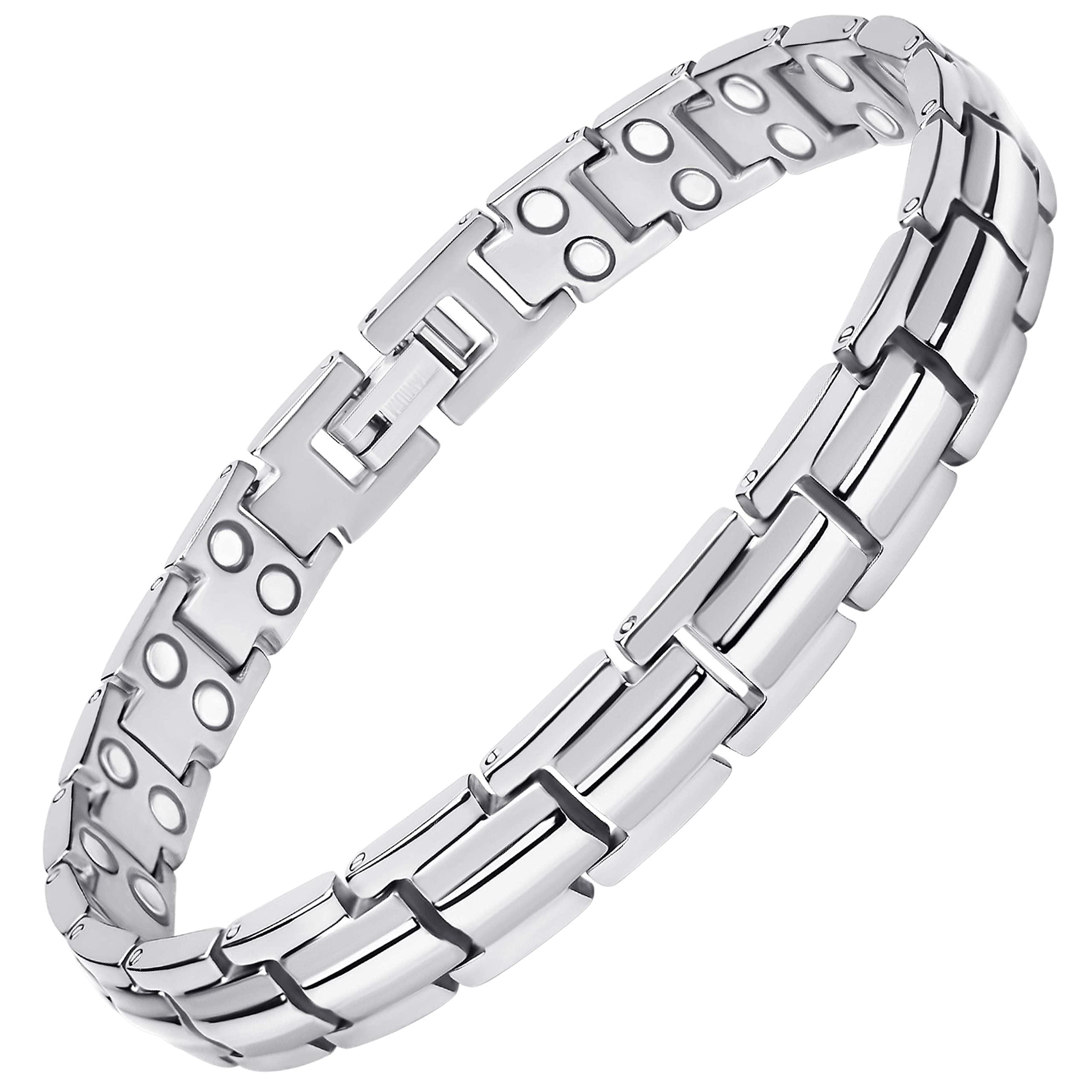 MagnetRX MagnetRX® Women's Ultra Strength Magnetic Bracelet - Effective Titanium Magnetic Bracelets for Women - Adjustable Bracelet Length with Sizing Tool for Perfect Fit (Silver)