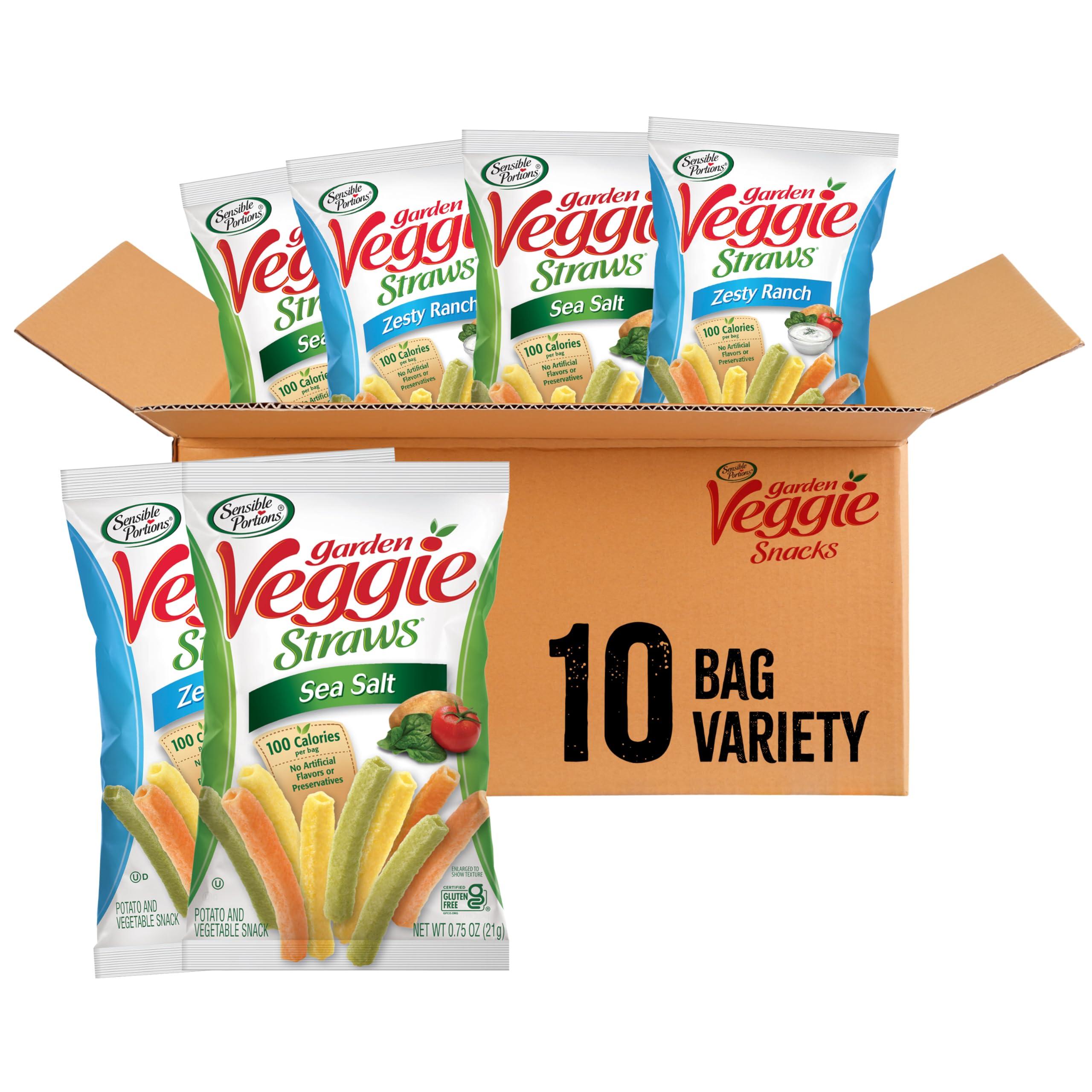 Sensible Portions Sensible Portions Veggie Straws Multi-Pack, Sea Salt and Zesty Ranch Flavor, Gluten-Free Chips, Individual Snacks, 0.75 Ounce Bag, 10-Pack