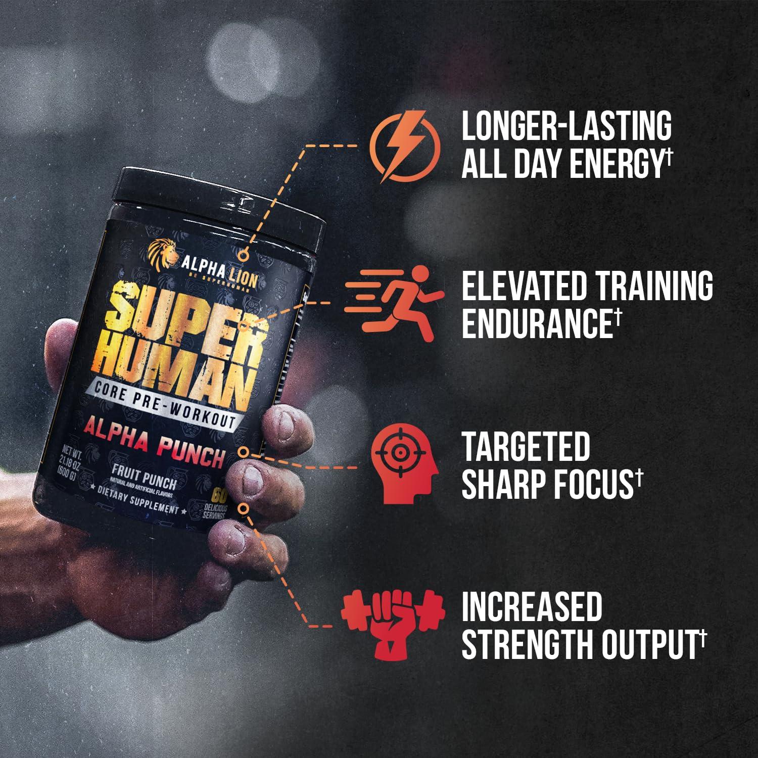 ALPHA LION ALPHA LION Core Pre Workout Powder with Creatine for Performance, Beta Alanine for Muscle, L-Citrulline for Pump & Tri-Source Caffeine for Sustained Energy (60 Servings, Apple Punch Flavor)