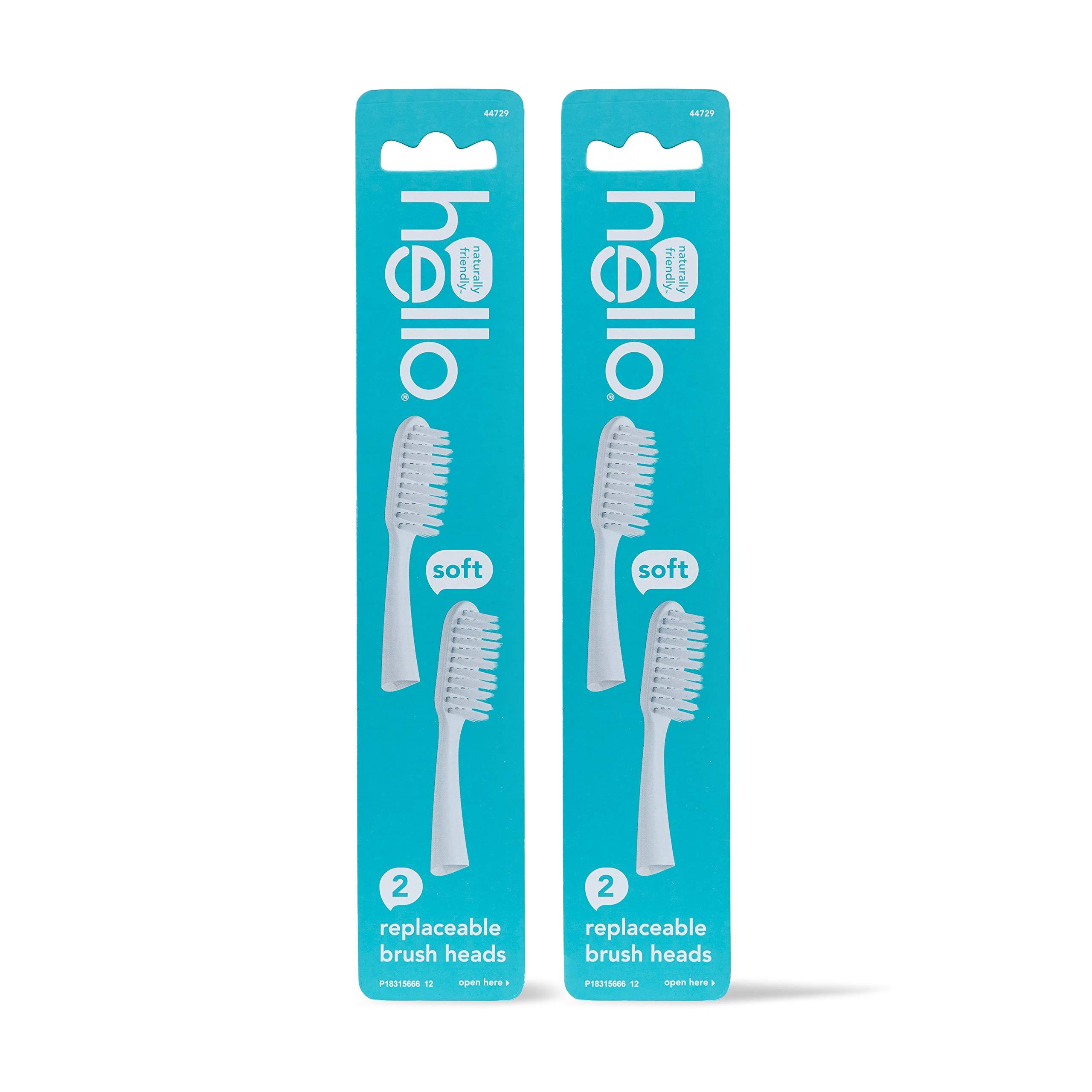 hello hello Manual Adult Blue Toothbrush Replacement Head Refills, Soft Tapered Bristles, BPA Free, 2 count, 4 Toothbrush Refill Heads
