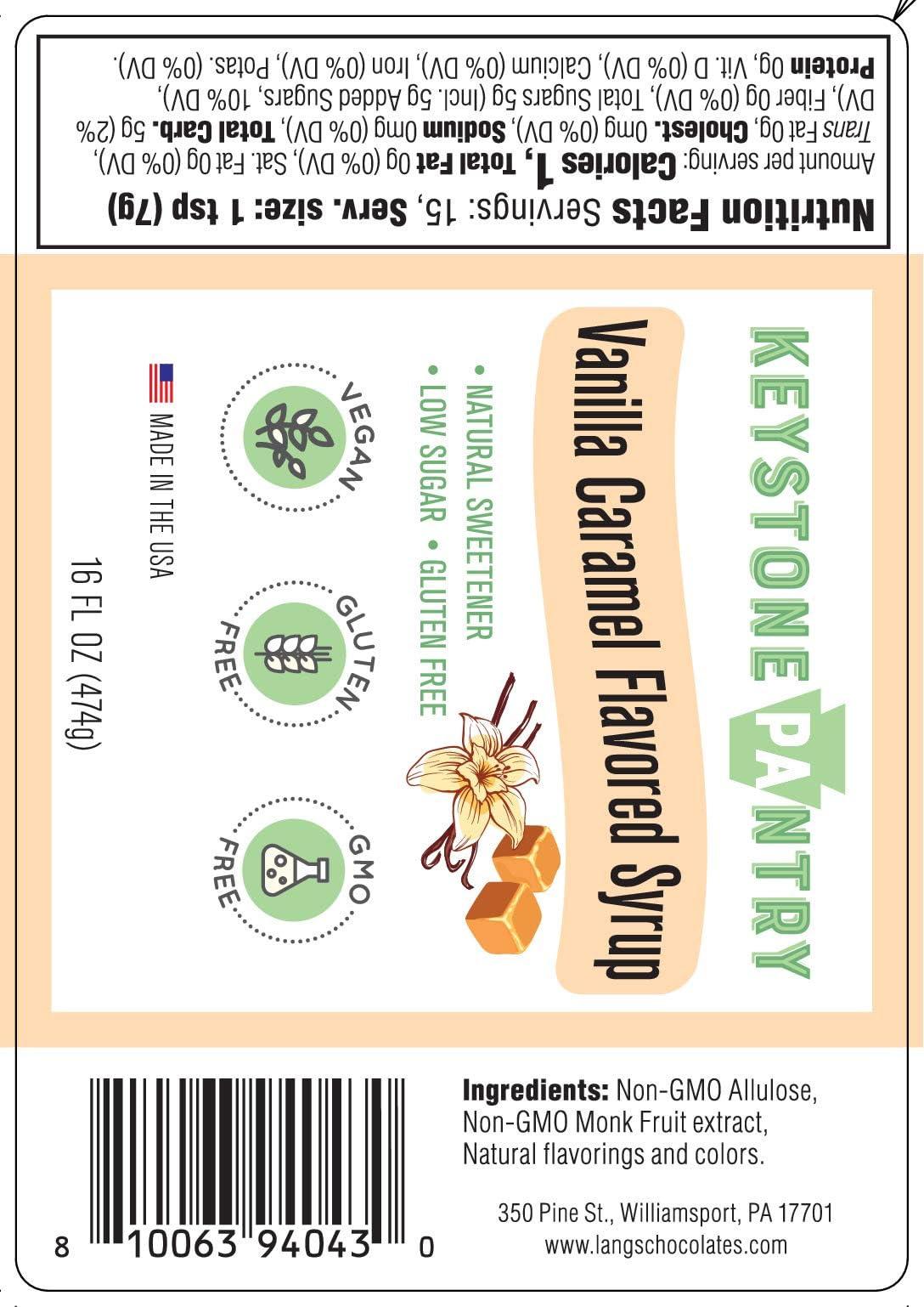 Keystone Pantry Keystone Pantry Vanilla Caramel Flavored Syrup 1 pint bottle Natural Sweetener Low Sugar Gluten Free Vegan GMO Free Kosher-parve