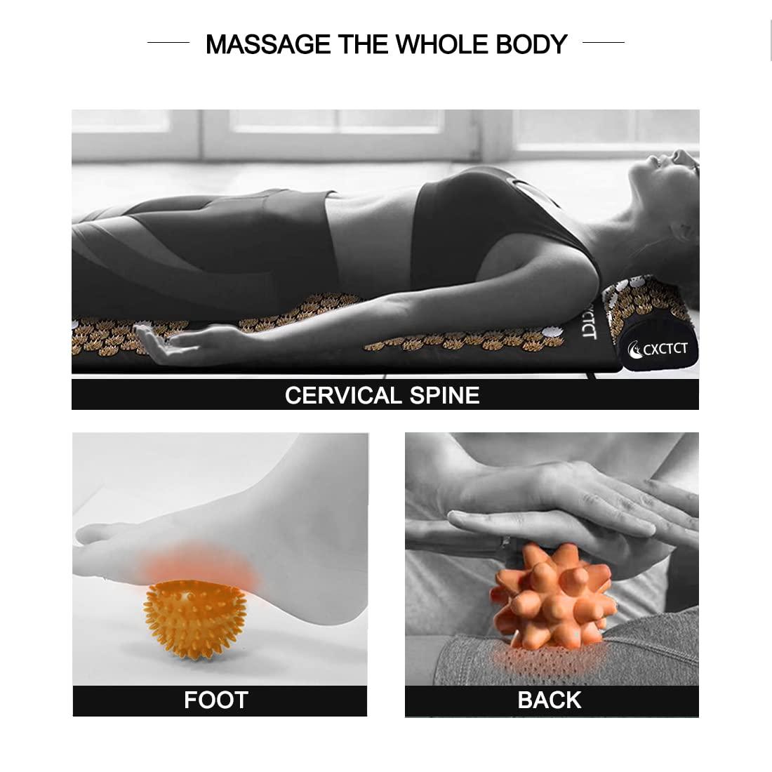 CXCTCT Extra Long Yoga Acupressure Mat Set,Massage Acupuncture Mat Large,Magnetic Mat Acupressure Body mat and Pillow for Neck Back Pain Relief(Gold)