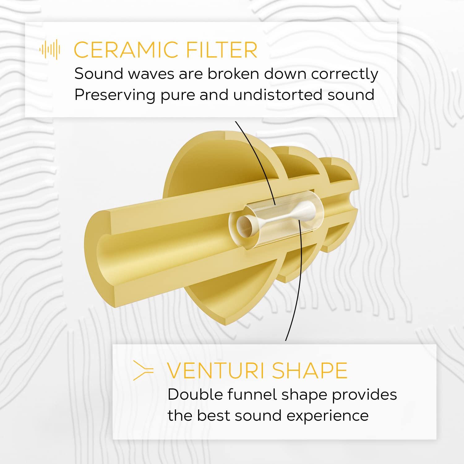 Shush Shush Biker Earplugs - High Performance Hearing Protection Against Wind Noise - Ceramic Filter (SNR 24dB) for Superior Sound Quality - Better Focus - Reusable Over 365 x Ochre Yellow