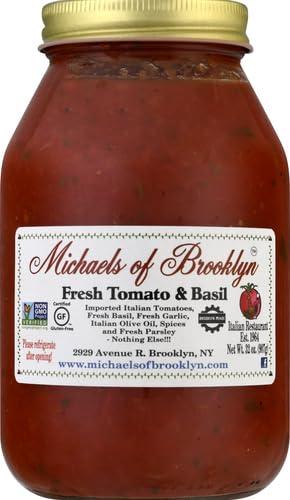 Michaels Of Brooklyn MICHAEL\'S OF BROOKLYN Tomatoes & Fresh Basil Pasta Sauce, Non-GMO, Gluten Free, and Yeast Free Fresh Tomato Sauce made with Fresh Basil, Garlic, Olive Oil, and Parsley - 32 oz Jar