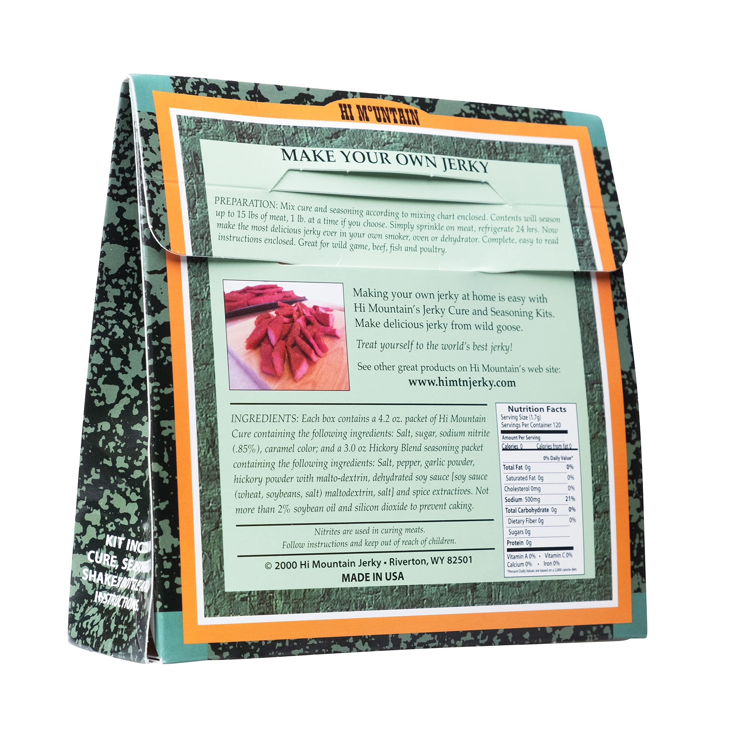 Hi Mountain Hi Mountain Jerky Seasoning and Cure Kit | GOOSE HICKORY BLEND | Create Savory Homemade Beef Jerky | Great for Turkey, Chicken, & Ducks too | Mix will Season up to 15lbs. of Meat (1 Box)