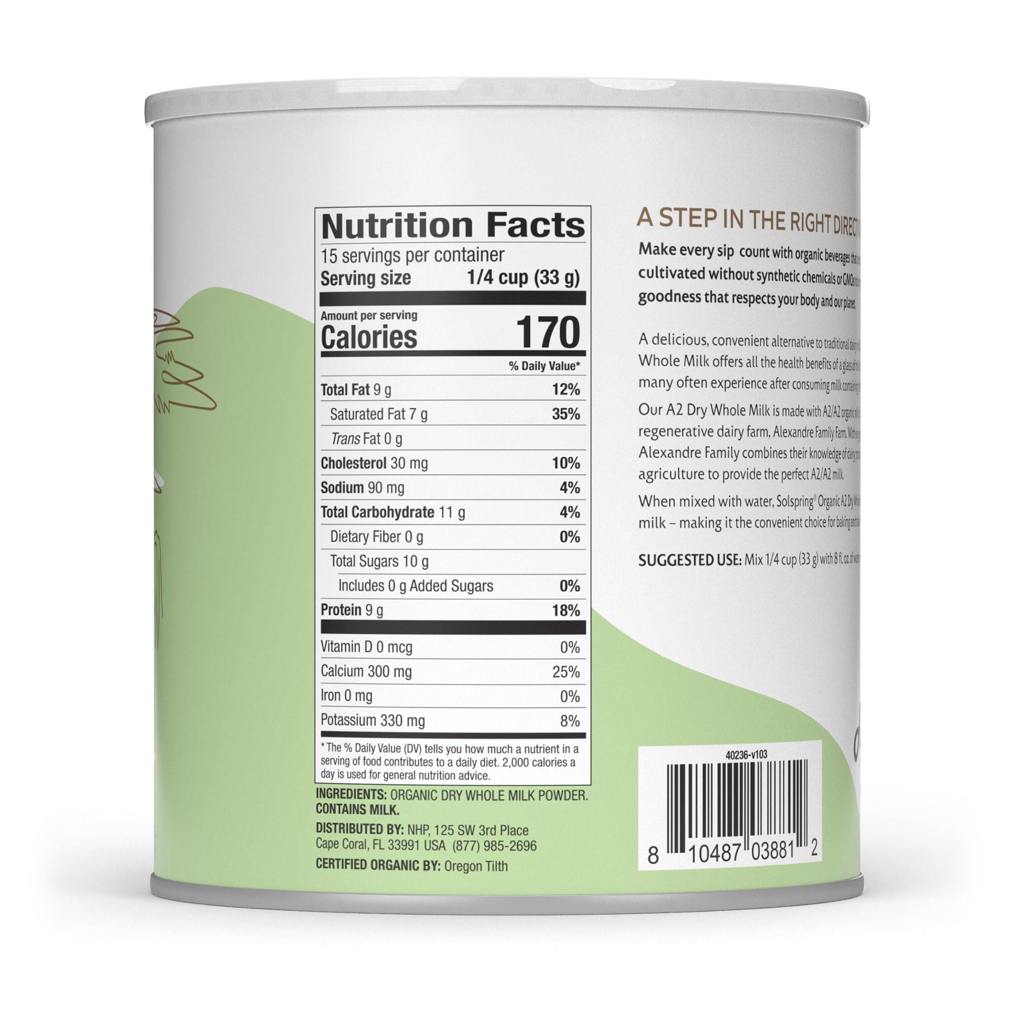 Dr. Mercola Solspring Organic A2 Dry Whole Milk, 15 Servings, 17.4 Oz. (495 g), Contains 26% Milk Fat, Gluten Free, Soy Free, Certified USDA Organic, Dr. Mercola