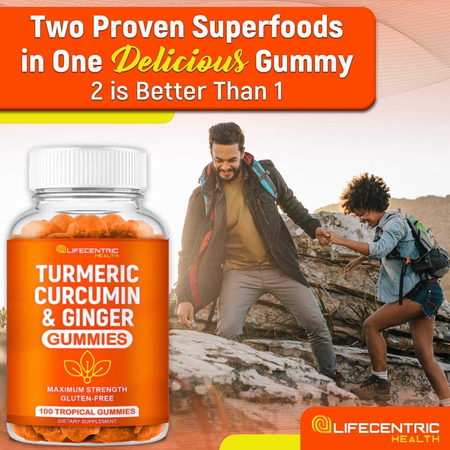 LifeCentric Health Turmeric Gummies for Adults and Kids | Max Strength Turmeric and Ginger Supplement | Vegan Organic Natural Turmeric Curcumin Gummies for Overall Health | Best Turmeric Supplement with Ginger