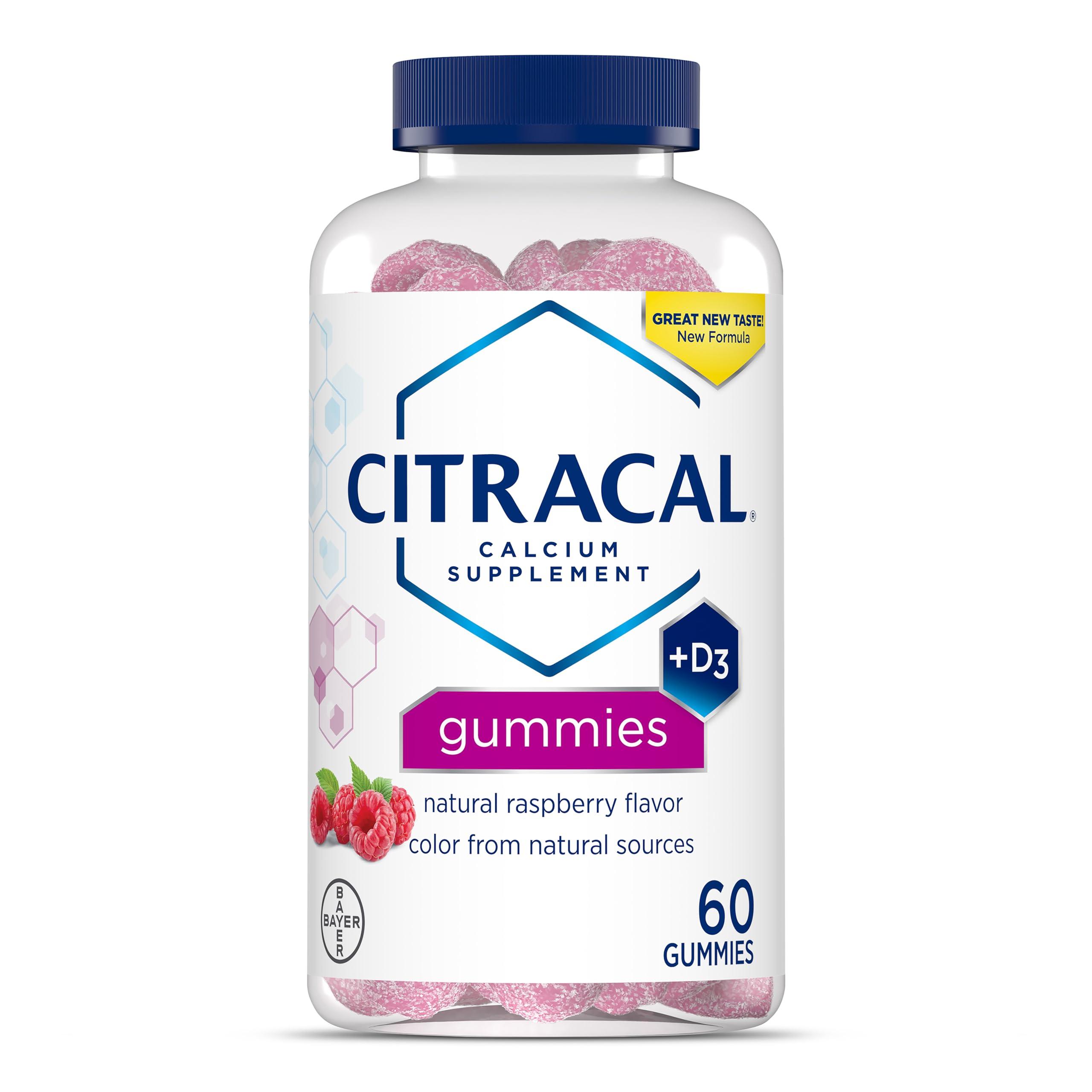 CITRACAL Citracal Calcium Supplement Gummies, Chewable Calcium with Vitamin D3, Supports Bone Health, Calcium Chews for Ages 12+, Natural Raspberry Flavor, 60 Count