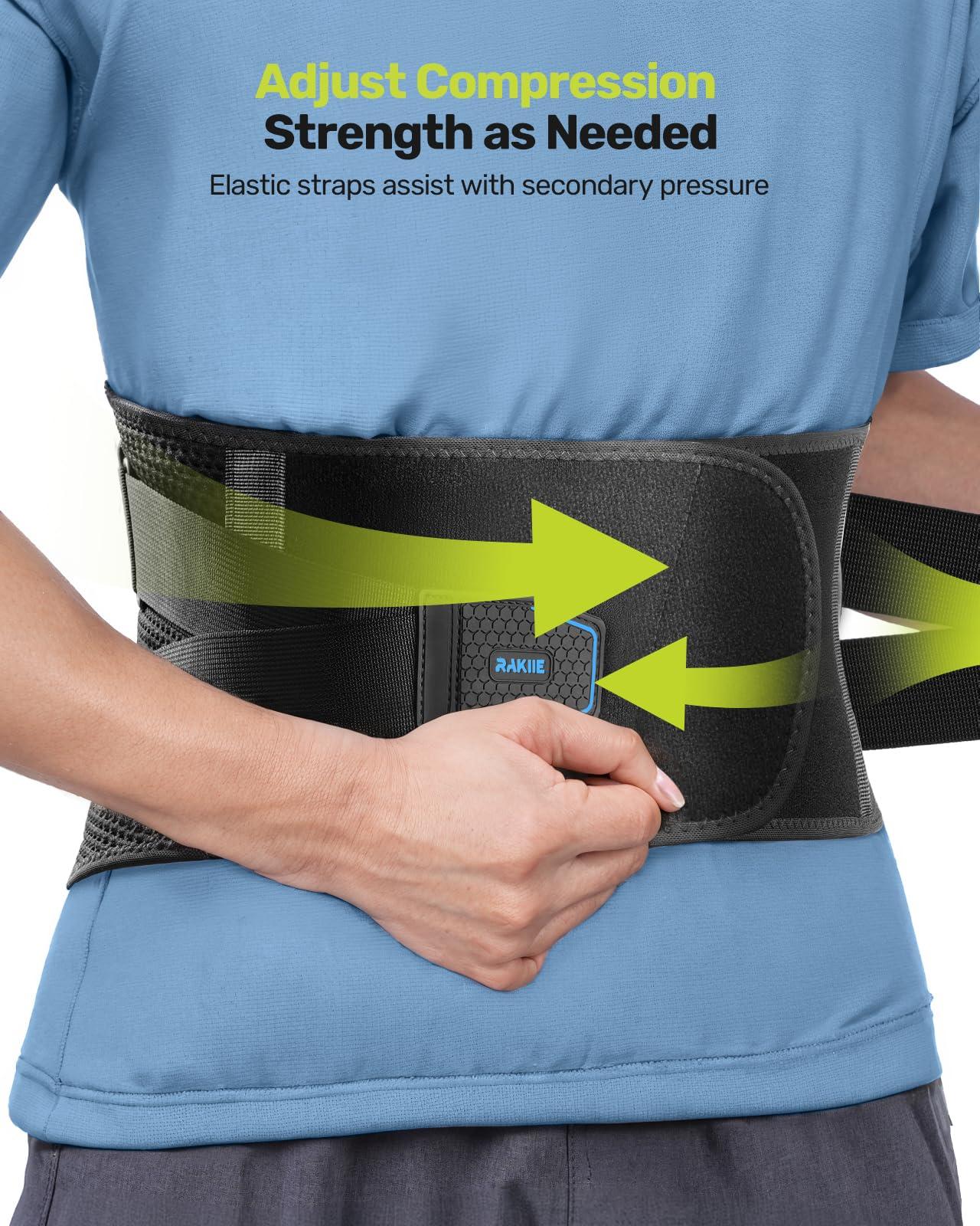 Rakiie Rakiie Back Brace for Lower Back Pain Women Men, Ergonomic Back Support Brace with Lumbar Pad, Adjustable Straps and Soft Breathable Mesh Fabric, Lumbar Back Support Belt Relief from Sciatica, Herniated Disc, Size M (Waist: 33.5\"-39.4\")