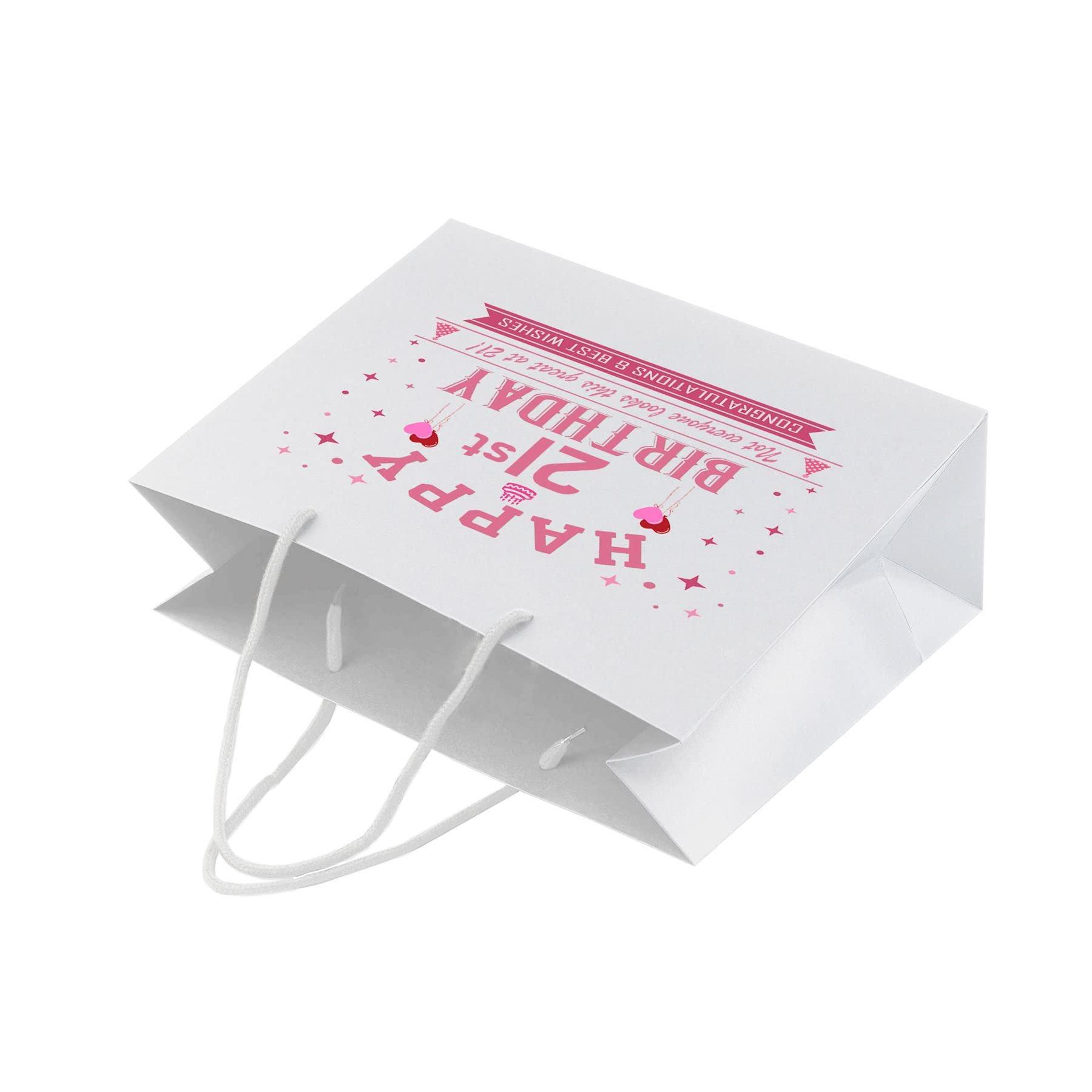 Bang Tidy Clothing 21st Birthday Gift Bags - White Paper with Rope Handles - Eco Friendly Medium Gift Bag - Looks Great - Pink