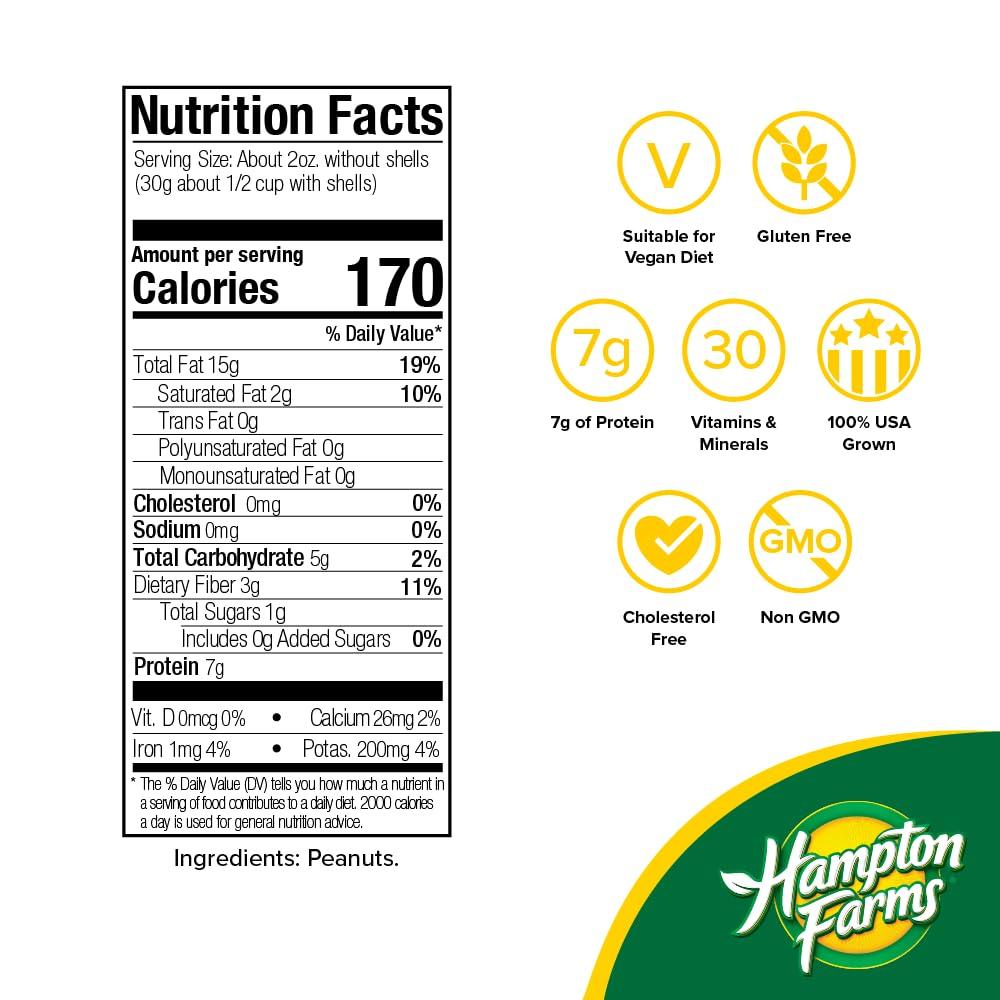 Hampton Farms Hampton Farms - USA Grown All-Natural - Fancy Roasted In-Shell Unsalted Peanuts - 5 lb. Bag