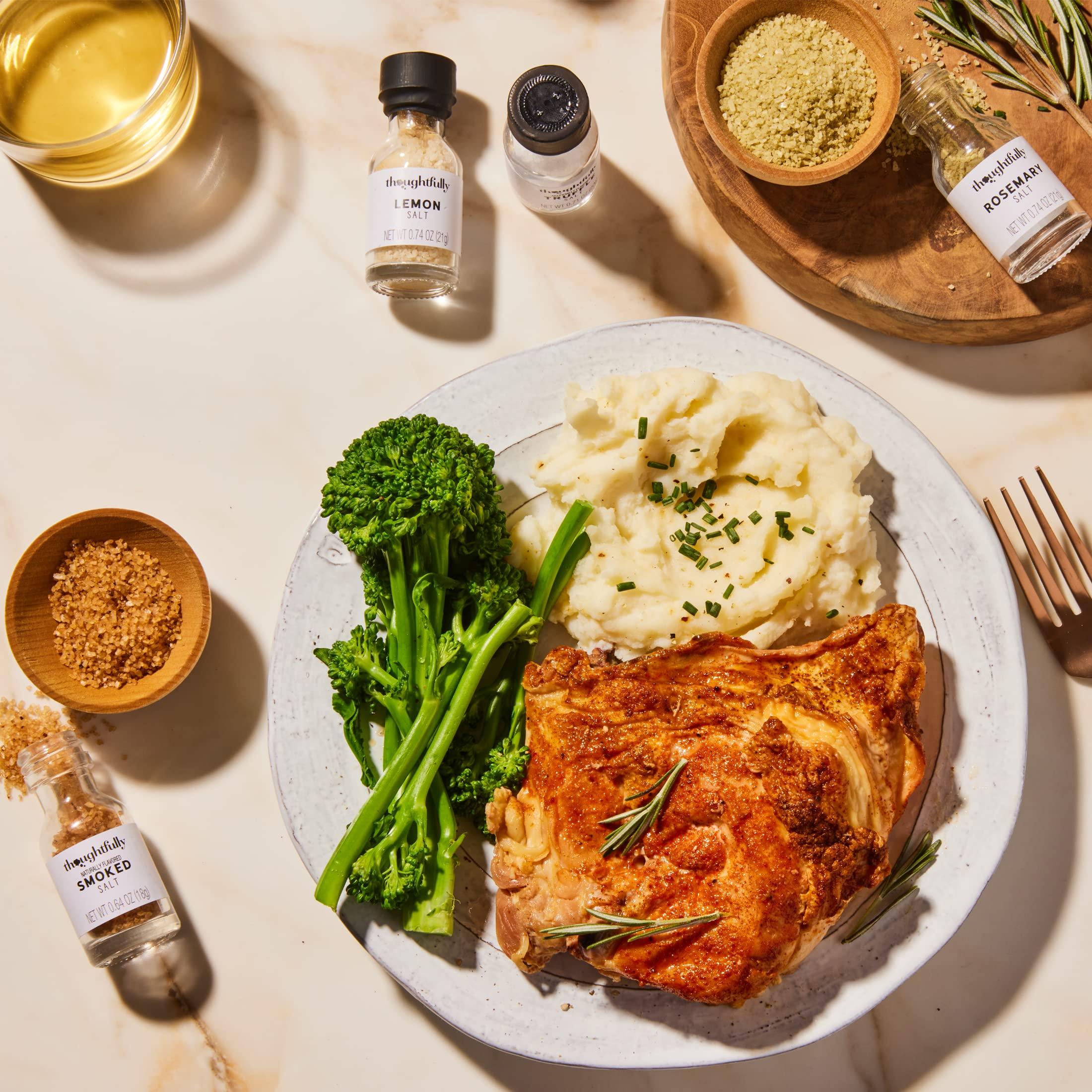 Thoughtfully Thoughtfully Gourmet, Gourmet Cooking Salt Sampler Gift Set, Gourmet Seasoning Salts In Glass Bottles, Flavors Include Smoked, Lavender, Rosemary, Truffle, Lemon, Chipotle and More, Set of 10