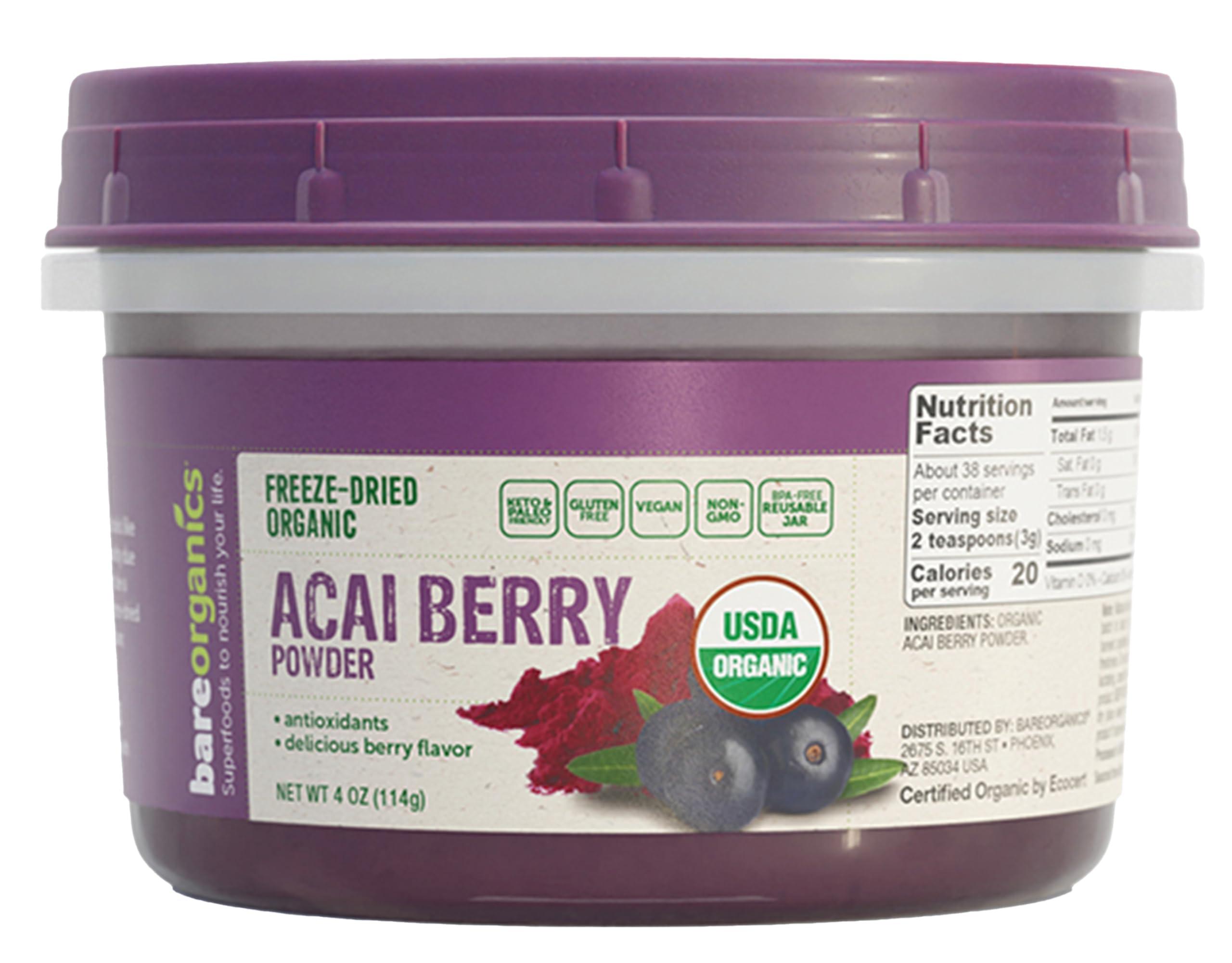 BareOrganics BareOrganics Acai Berry Powder, Superfood Powder, Organic Dietary Supplement, 4 Ounces