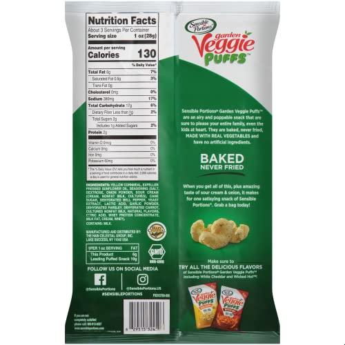 Sensible Portions Sensible Portions Garden Veggie Sour Cream & Onion Flavored Baked Corn Puffs, 3 oz (Pack of 6)
