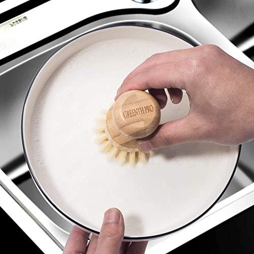 GREENTH PRO GREENTH PRO Palm Pot Dish Brush- Nature Bamboo 2 Packs Mini Durable Scrub for Kitchen Cleaning with Ceramics Holder