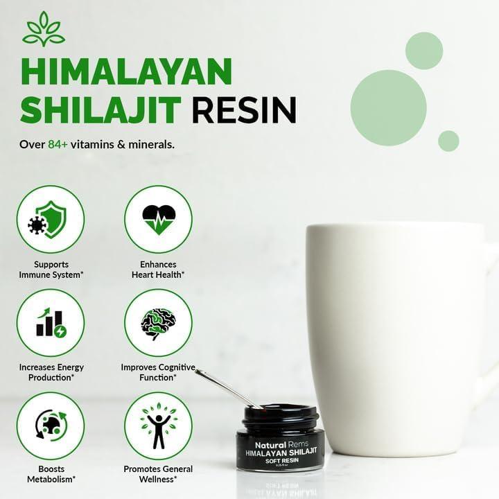 Natural Rems Natural Rems Organic Shilajit - Shilajit Pure Himalayan Organic - Pure Shilajit Fulvic Acid Supplement - Shilajit Energy and Focus Supplement - Holistic Health Supplements
