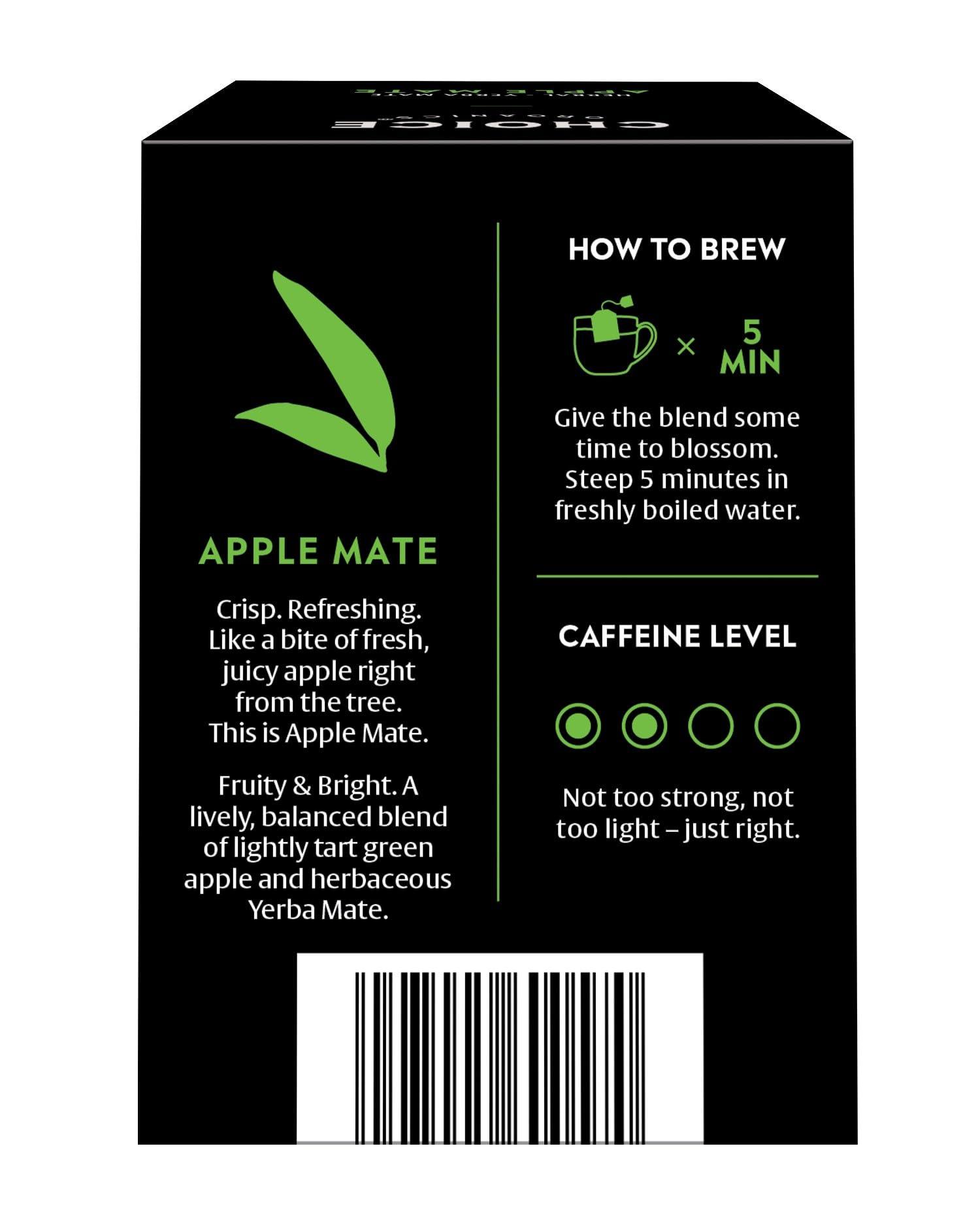 Choice Organic Teas Choice Organics - Organic Apple Mate Tea (3 Pack) - Compostable - Contains Caffeine - 48 Organic Yerba Mate Tea Bags