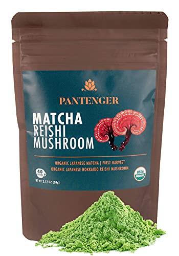Pantenger 2 Matcha Ceremonial Grade 1 OZ Pouch and 1 Matcha Reishi Mushroom 2.12 OZ. USDA Organic. Pantenger Japanese Teas.