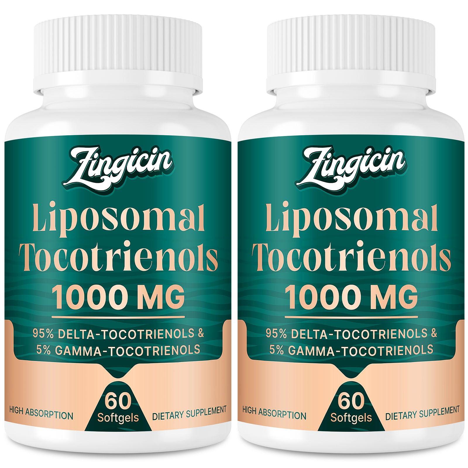 Zingicin Vitamin E Tocotrienols - Liposomal Tocotrienols Supplement 1000mg, Highly Absorbable Delta Tocotrienol and Gamma Tocotrienol for Cardiovascular, Bone Health, and Antioxidant Support, 120 Softgels