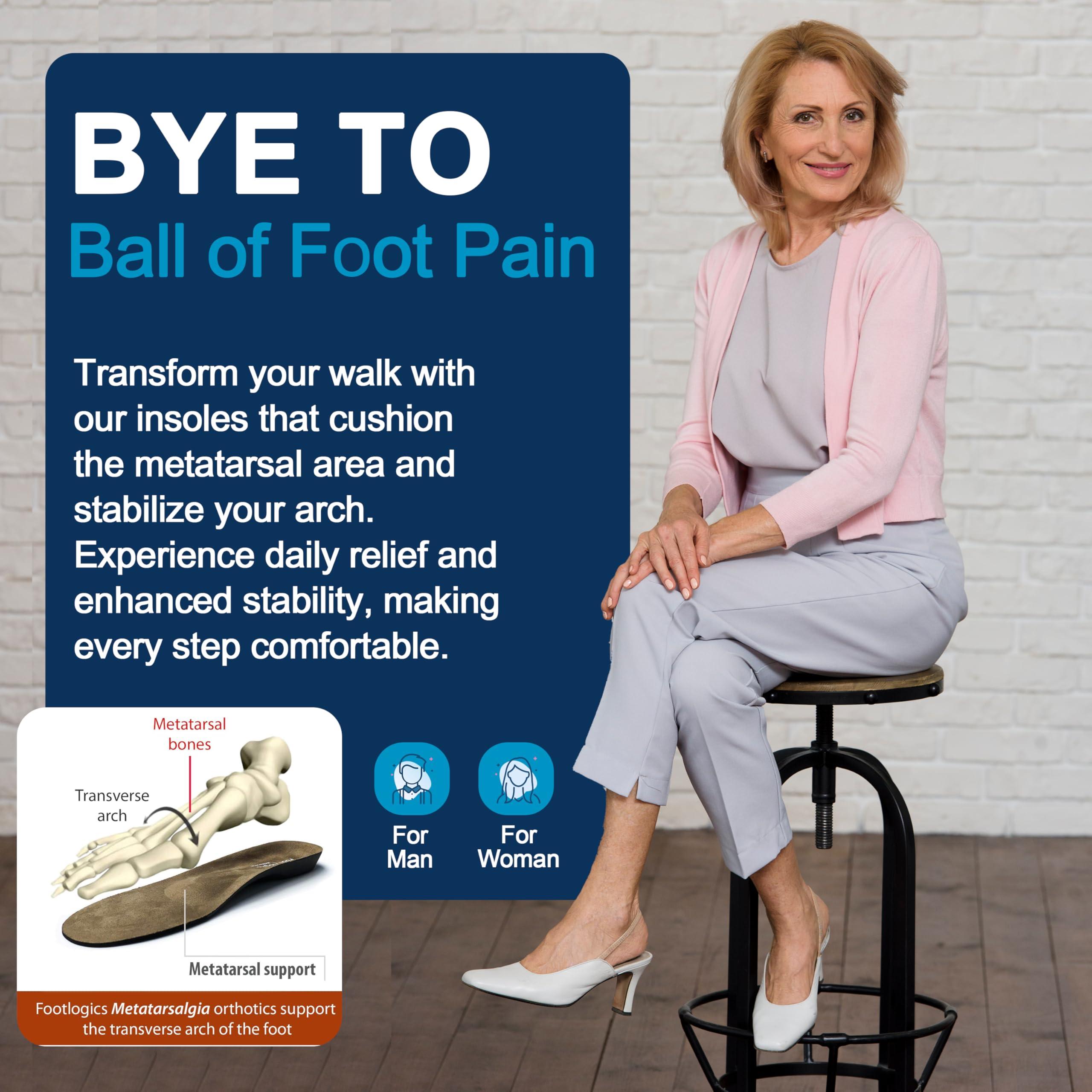 Foot logics Footlogics Orthotic Shoe Insoles with Built-in Raise for Ball of Foot Pain, Morton’s Neuroma, Flat Feet - Metatarsalgia, Pair (Full Length, Large (Men's 10-11.5, Women's 11.5-13))