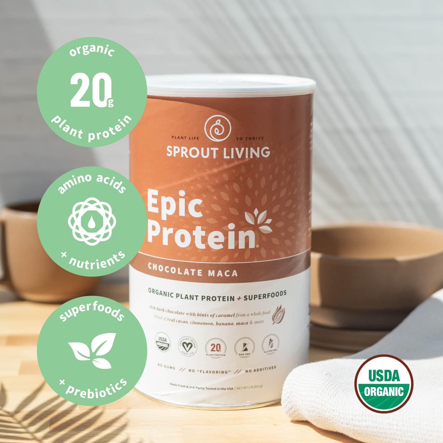 Sprout Living Sprout Living Epic Protein Bundle - Chocolate Maca & Vanilla Lucuma (20g Organic Plant-Based Protein Powder, Vegan, Gluten Free, Superfoods) | 2lb, 24 Servings