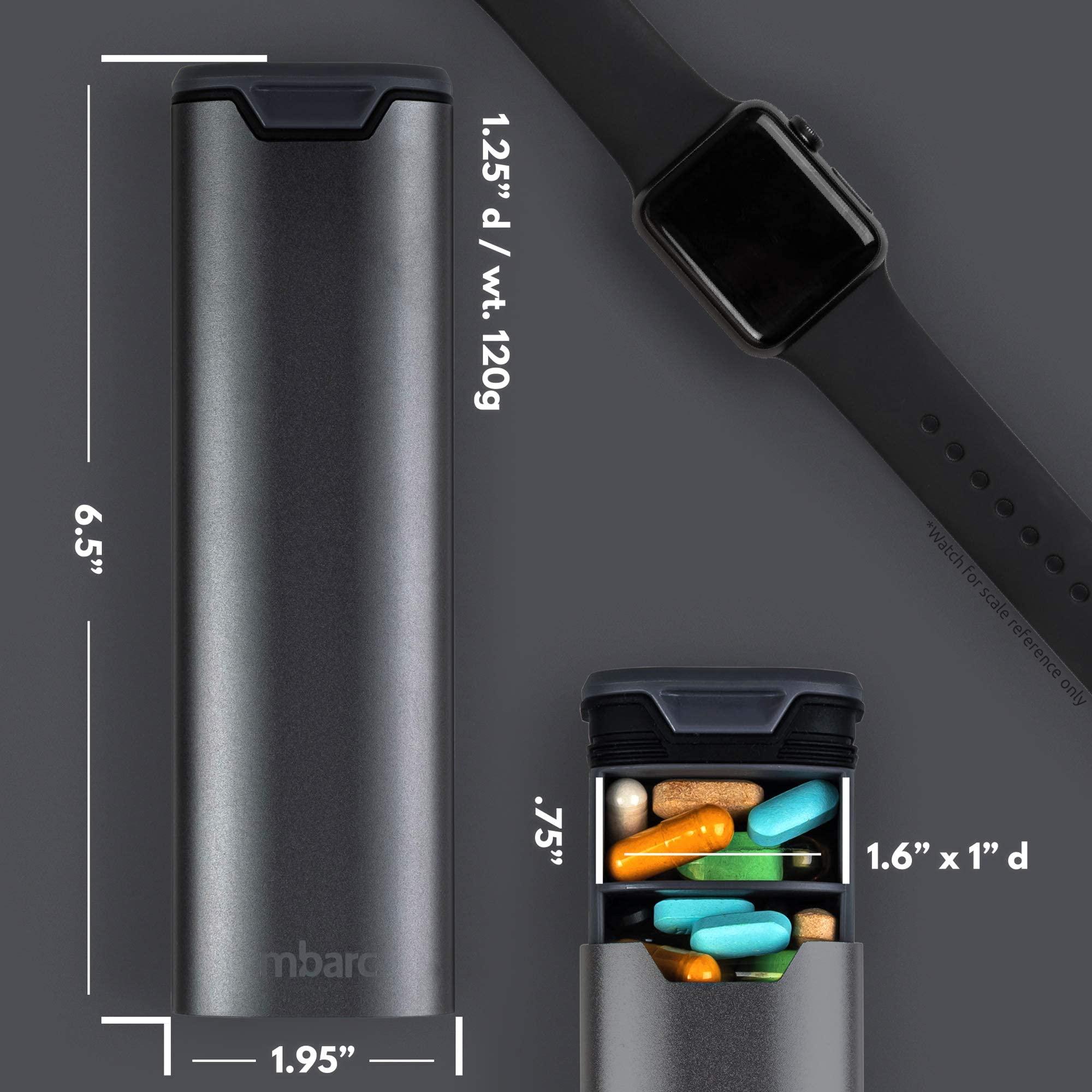 HIGHERHUMAN HigherHuman 7 Day Weekly Pill Organizer 2.0 by mbarc - Premium Stylish Aluminum and Wood Large Capacity Pill Box for Supplements, Pills, Vitamins and Medication. (Steel Grey)