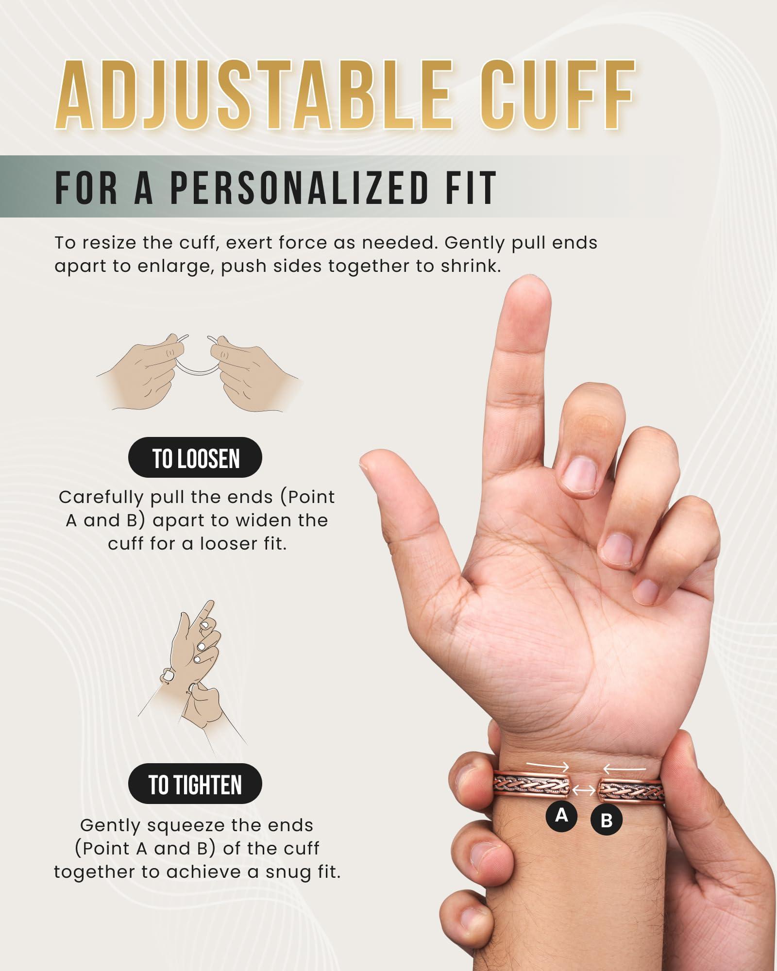 MagnetRX MagnetRX Copper Magnetic Bracelets Effective Pure Copper Bracelet for Men and Women Copper Cuff Adjustable Magnetic Bracelet Bangles (Woven Inlay)