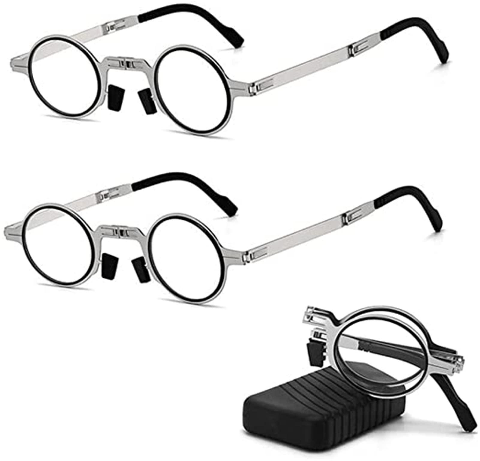 Assote Assote Ultra Light Titanium Material Screwless Foldable Reading Glasses, Anti-Blue Light Folding Reading Glasses (2pcs Round,+2.5)