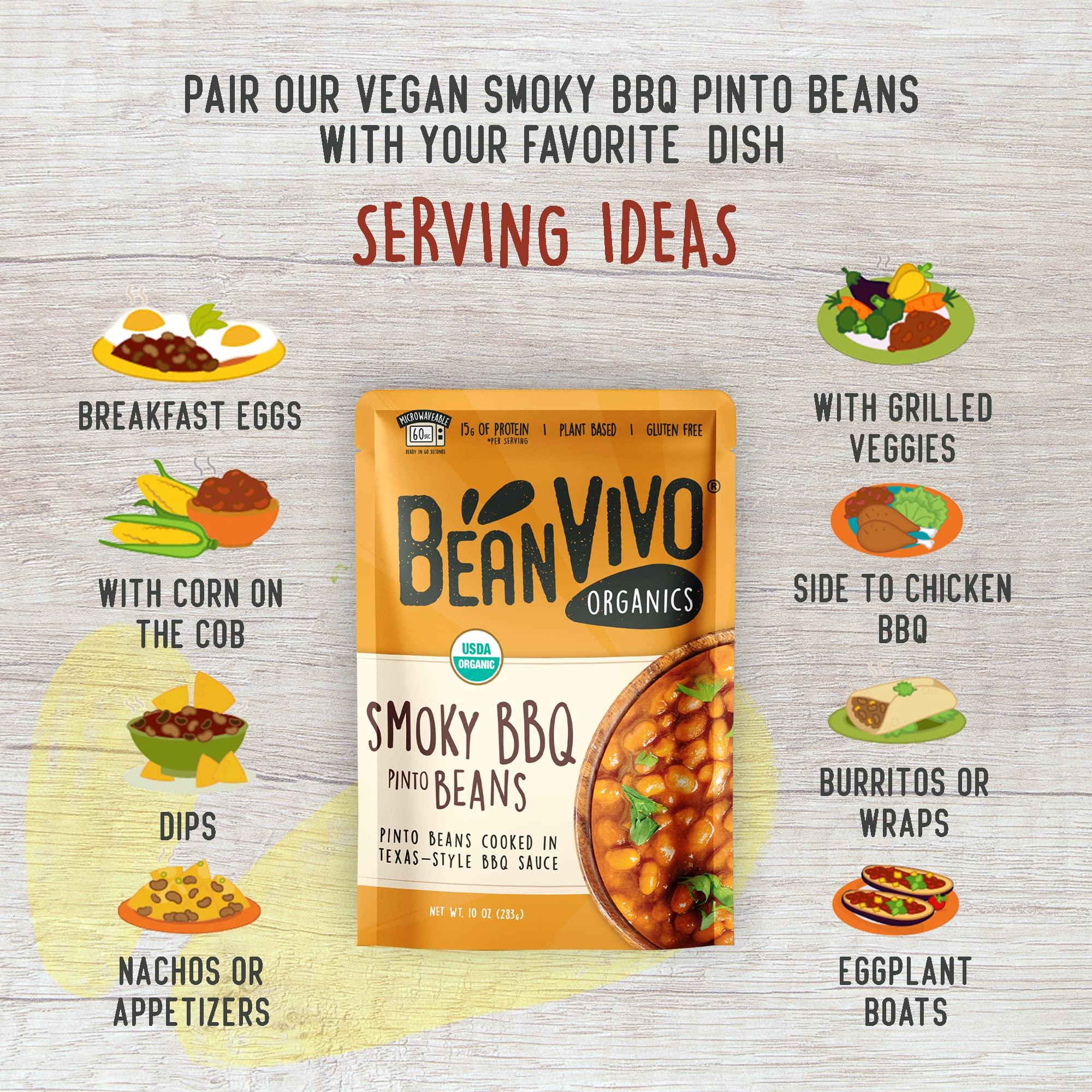 BeanVivo BeanVIVO (Pack of 6) Organics Plant based Protein BBQ Pinto Beans - Good Source of Fiber - Nutritious & Microwave Meals - Gluten-Free Plant Food - 10 oz