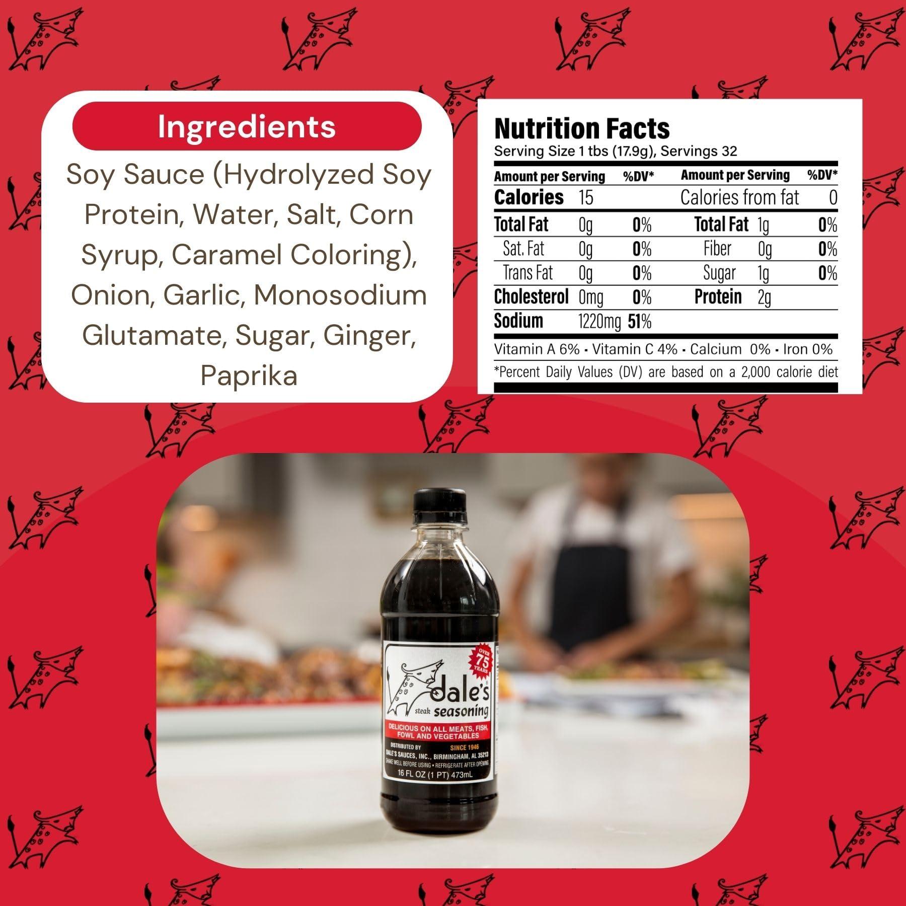 Dales Original Steak Seasoning By Dale\'s, Gluten Free, No Cholesterol | Delicious on All Meats, Fish, and Vegetables | 16 oz Bottle | No Long Marinating, Savory Blend of Exotic Spices!