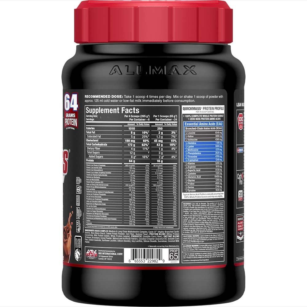 ALLMAX Nutrition ALLMAX QUICKMASS, Chocolate - 3.5 lb - Rapid Mass Gain Catalyst - Up to 64 Grams of Protein Per Serving - 3:1 Carb to Protein Ratio - Zero Trans Fat - Up to 24 Servings