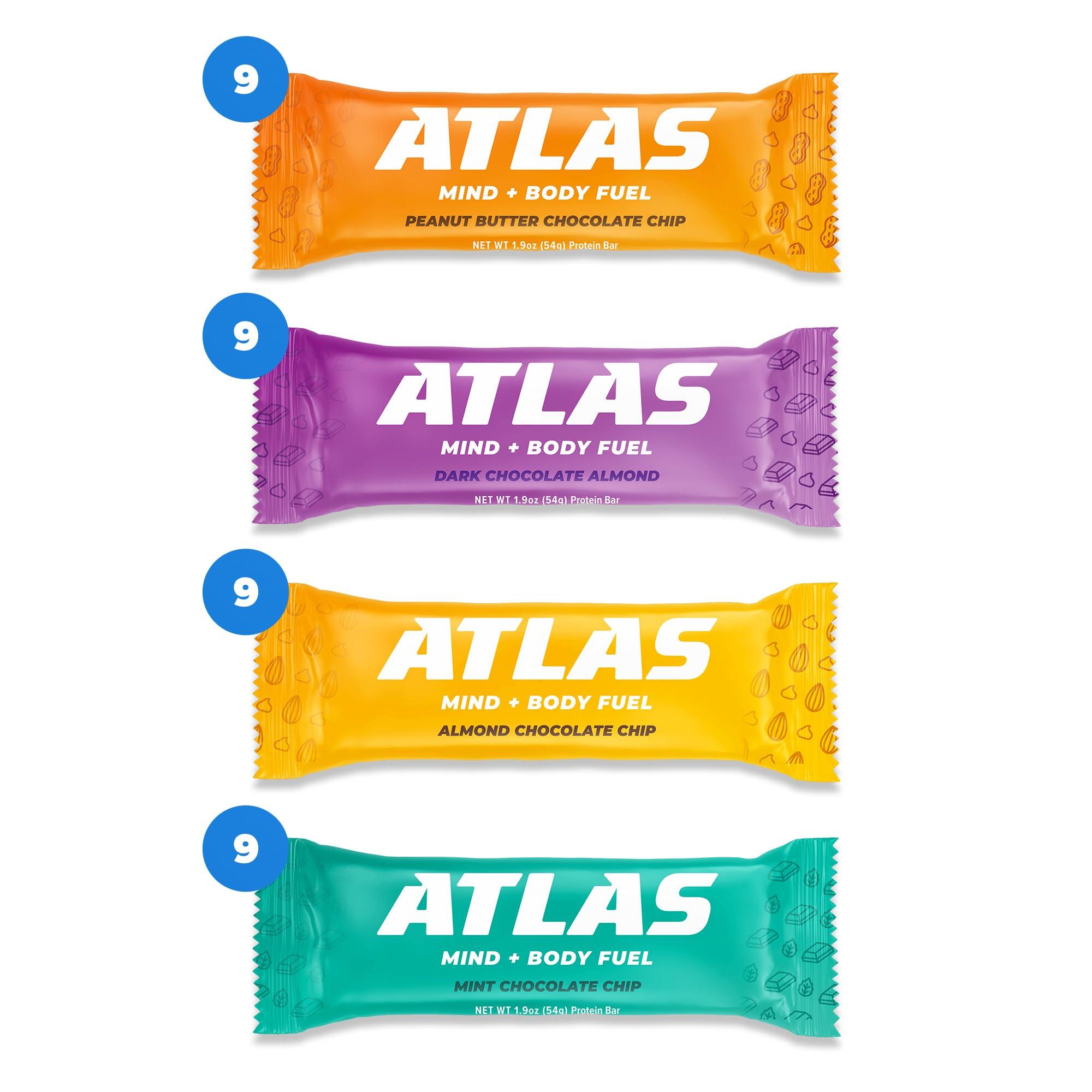 Atlas Protein Bar Atlas Protein Bar, 20g Protein, 1g Sugar, Clean Ingredients, Gluten Free (Chocolate Variety, 12 Count (Pack of 3))