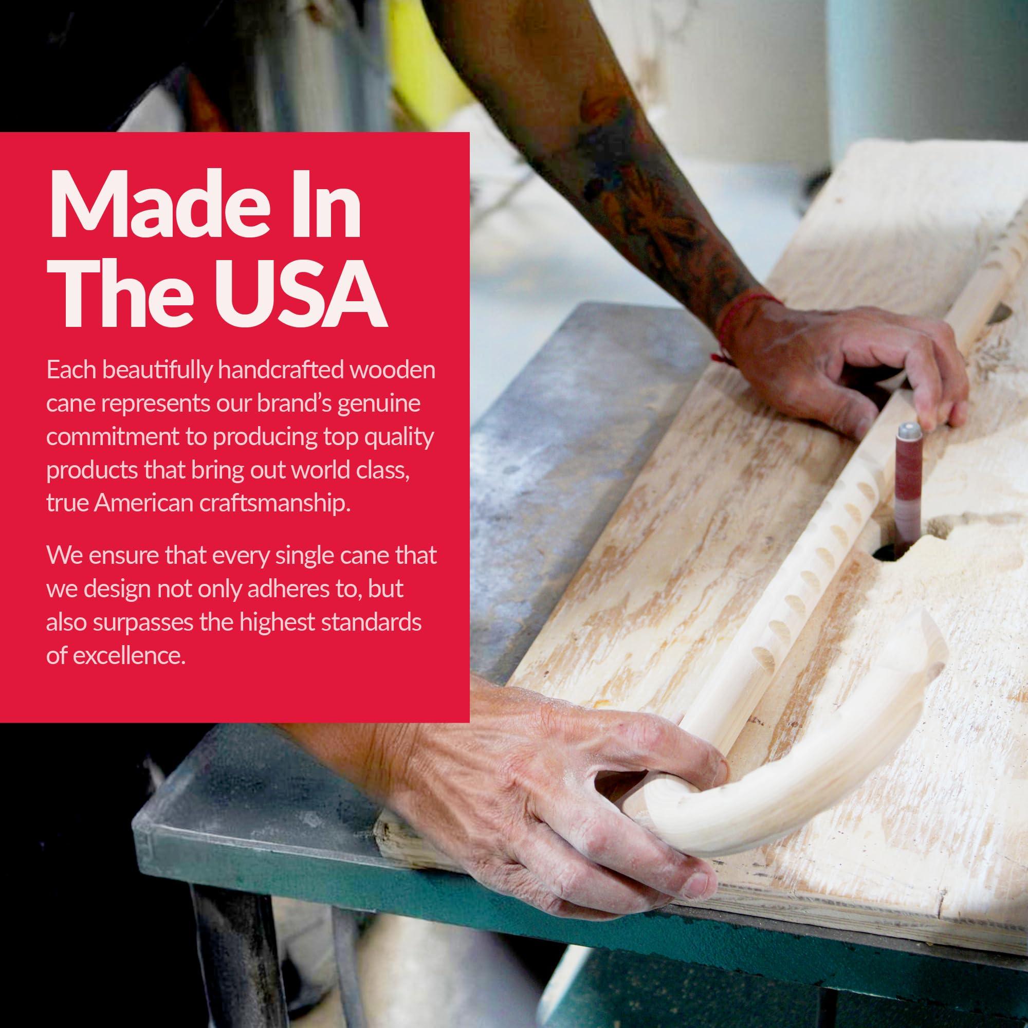 Cane Masters Cane Masters Handmade Wooden Classic American Walking Cane | Highly Durable American Hickory Wood Walking Cane | Ergonomic Handle and Body Grip, Anti-Slip Rubber Tip Wood (Glossy, 33\")