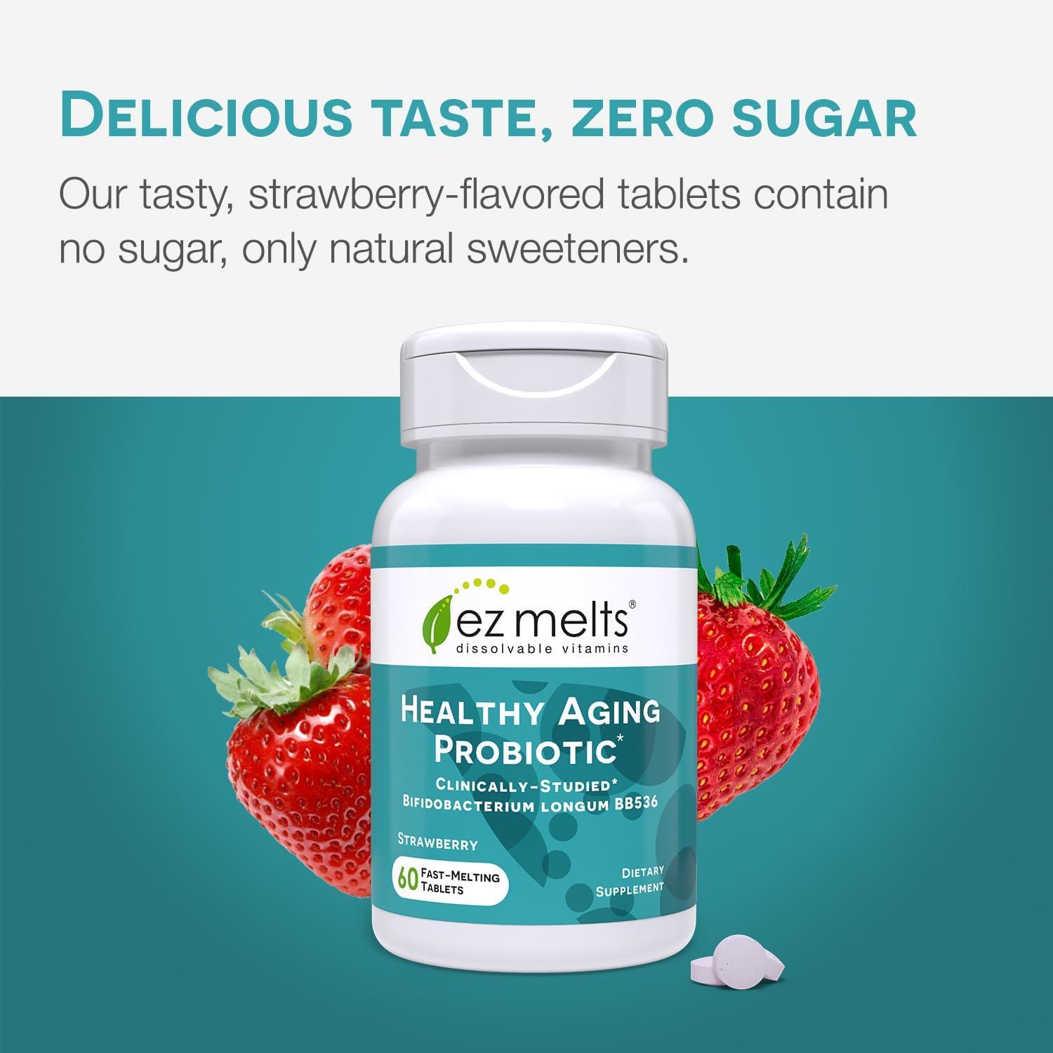 EZ Melts EZ Melts Dissolvable Healthy Aging Probiotic, Bifidobacterium Longum BB536 (2 Billion CFU), Sugar-Free, Probiotics for Women and Men 50+, 2-Month Supply