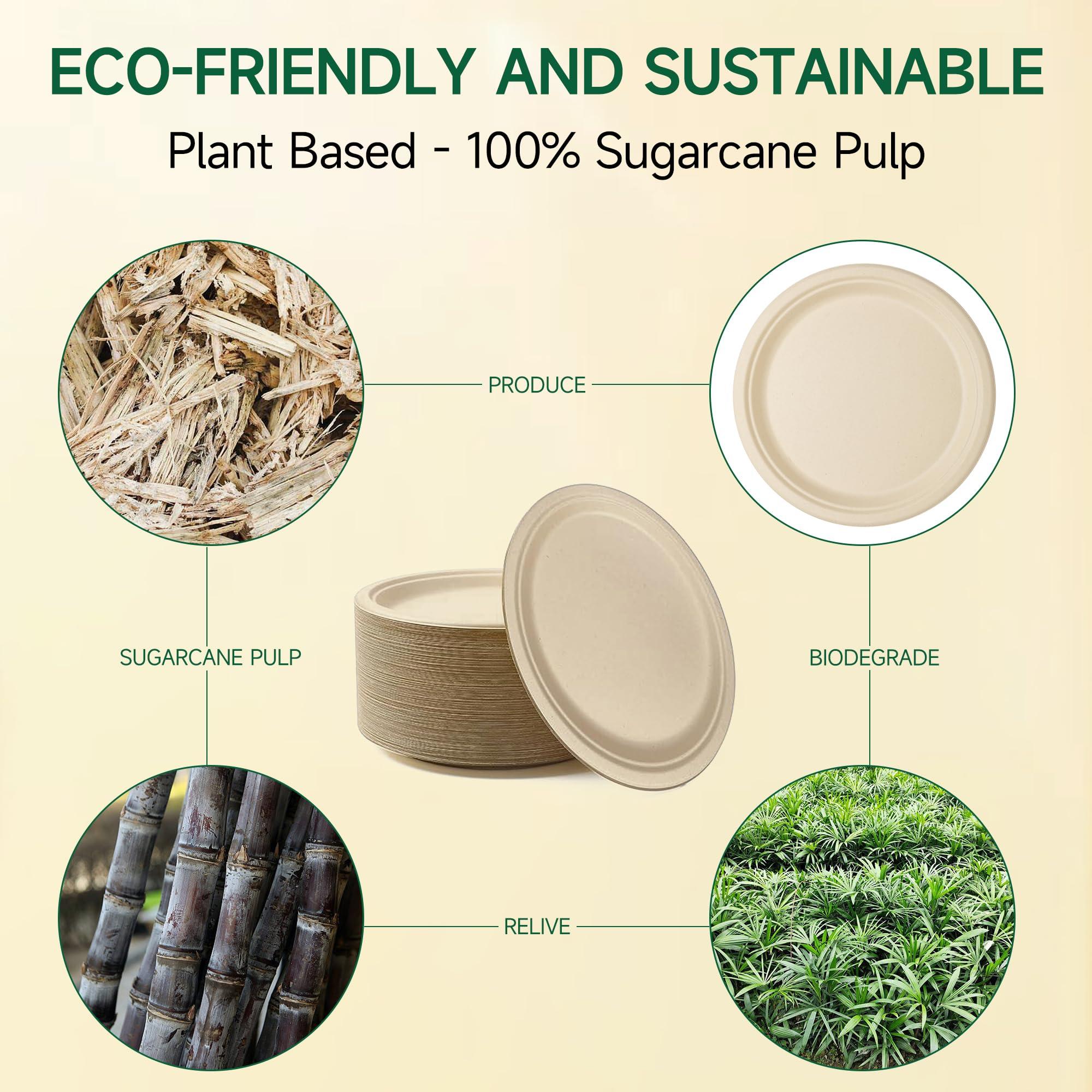 FRUTLE FRUTLE Paper Plates 10 Inch Heavy Duty - Disposable Paper Plates -Composable Large Paper Plates Bulk Eco-Friendly Unbleached-Everyday Use Parties Commercial Settings 100 Count