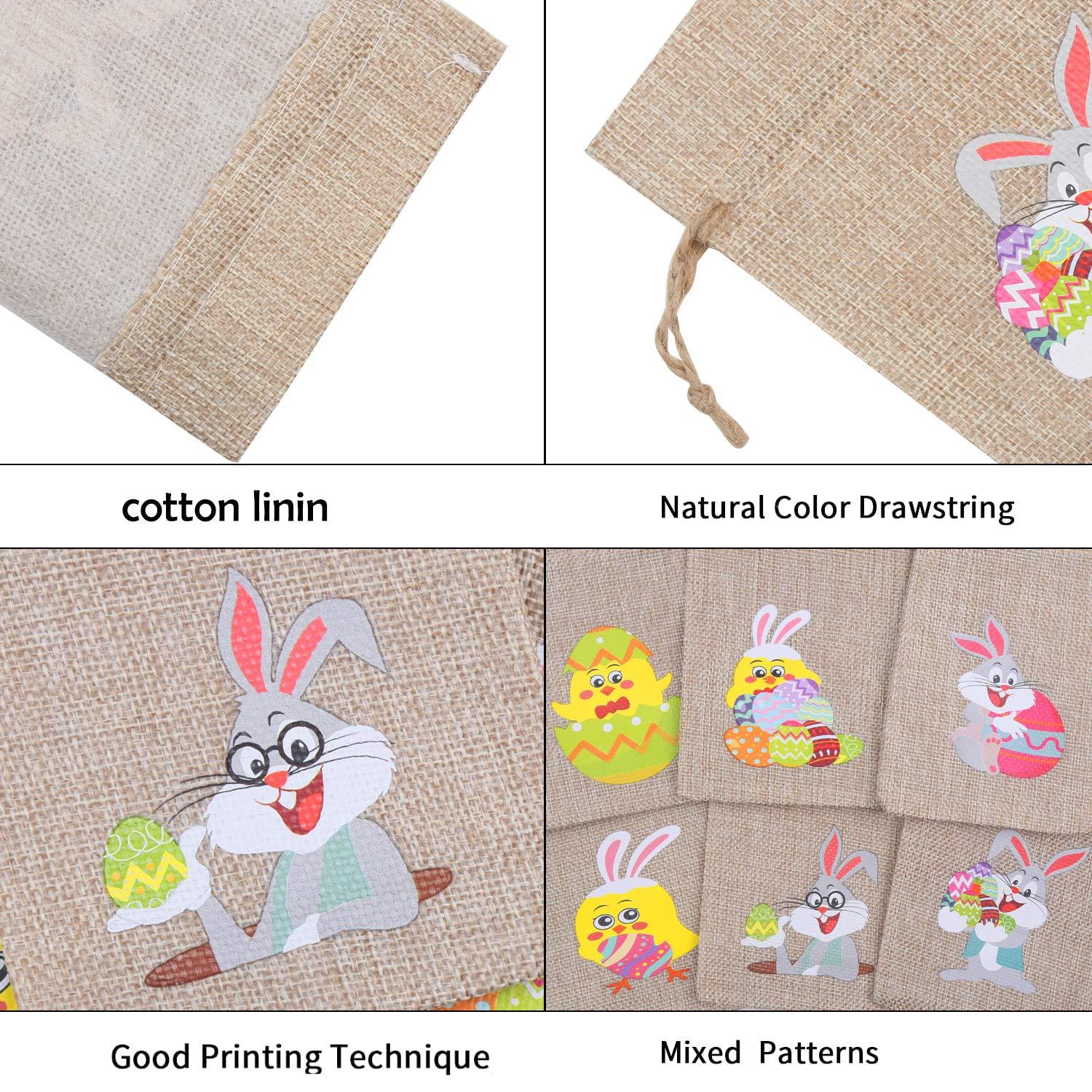 DIYASY DIYASY Easter Burlap Gift Bags, 36 Pcs Bunny and Chick Candy Bags with Drawstrings for Kids Easter Party Favor