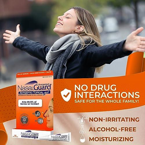 NasalGuard NasalGuard Antiseptic Topical Gel - Kills 99.9% of Germs - Patented Positive Ion Technology, Non-irritating, Safe for Daily use - Over 150 Applications Per Tube, (3 Grams) Unscented