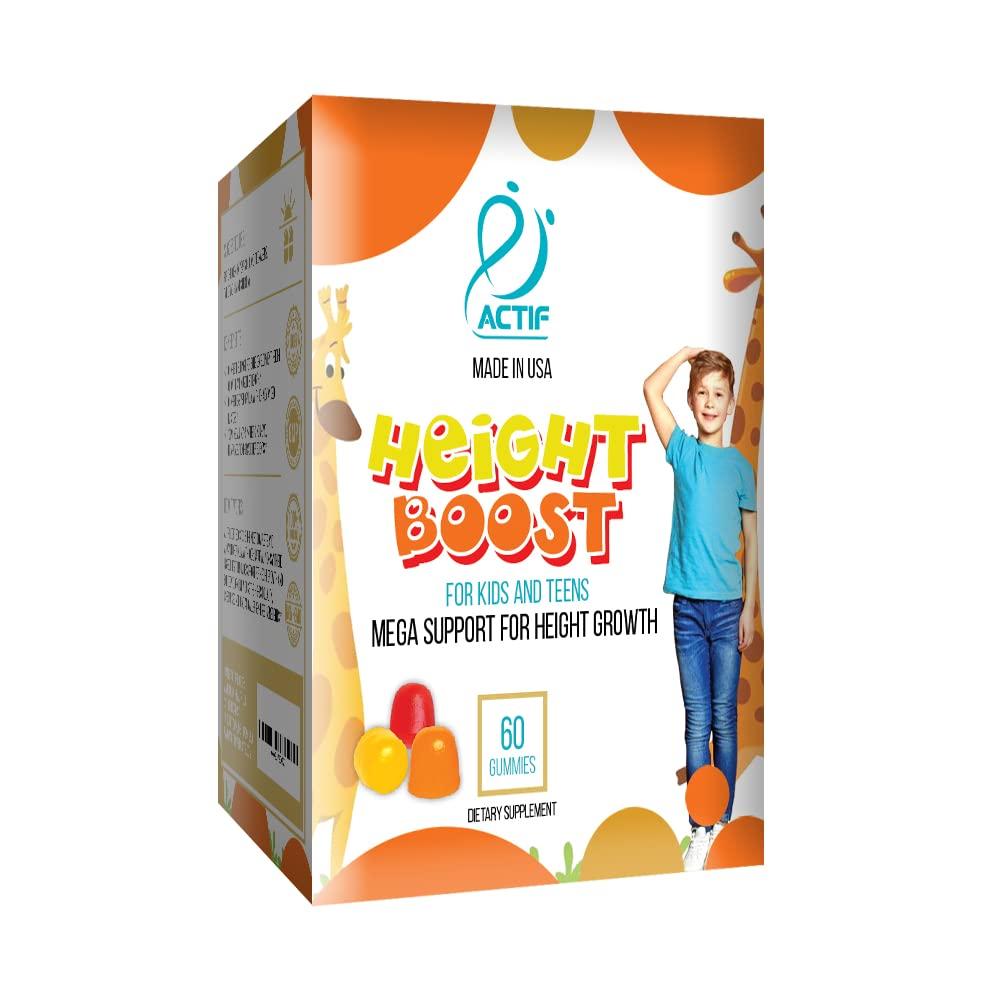 ACTIF Actif Height Boost Mega Support for Height Growth with 10+ Factors, Height Supplement for Kids and Teens, 60 Gummies, Strawberry Flavor, Get Tall Fast Formula