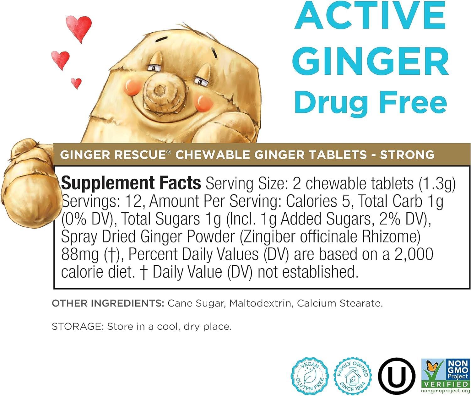 The Ginger People The Ginger People Ginger Rescue Chewable Tablets Drug Free Digestive Health, Chewable Tablets, Strong Ginger Flavor, 0.55 Oz, 240 Tablets, (Pack of 10)