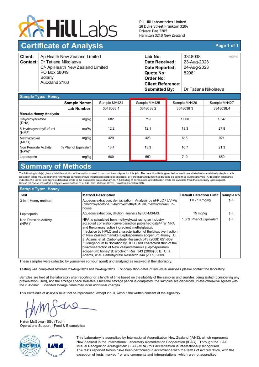 API Health Manuka Honey UMF 10+ (MGO 261+) Pure New Zealand Honey, 1.1 lb (500g)