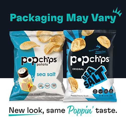 Popchips Popchips Potato Chips, Sea Salt, 12ct Single Serve 0.8oz Bags, Low-Calorie and Gluten Free, Salty Snacks for Adults and Children, Non-GMO, Vegan & Kosher Friendly, 100 Calories Per Bag