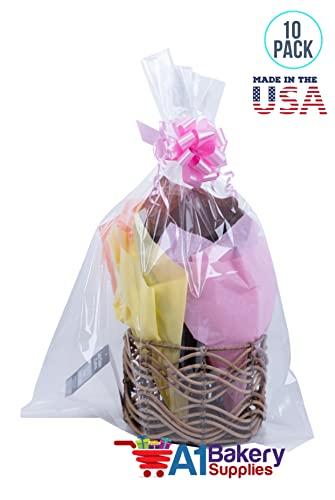 A1 Bakery Supplies Cellophane Bags For Baskets Cellophane Gift Bags For Wine Bottles, Small Baskets, Mugs And Gifts Clear Cellophane Bags Basket Bags Cello Gift Bags Gusset Style Bag 12 in. X 4 in X 20 in. 10 Pack