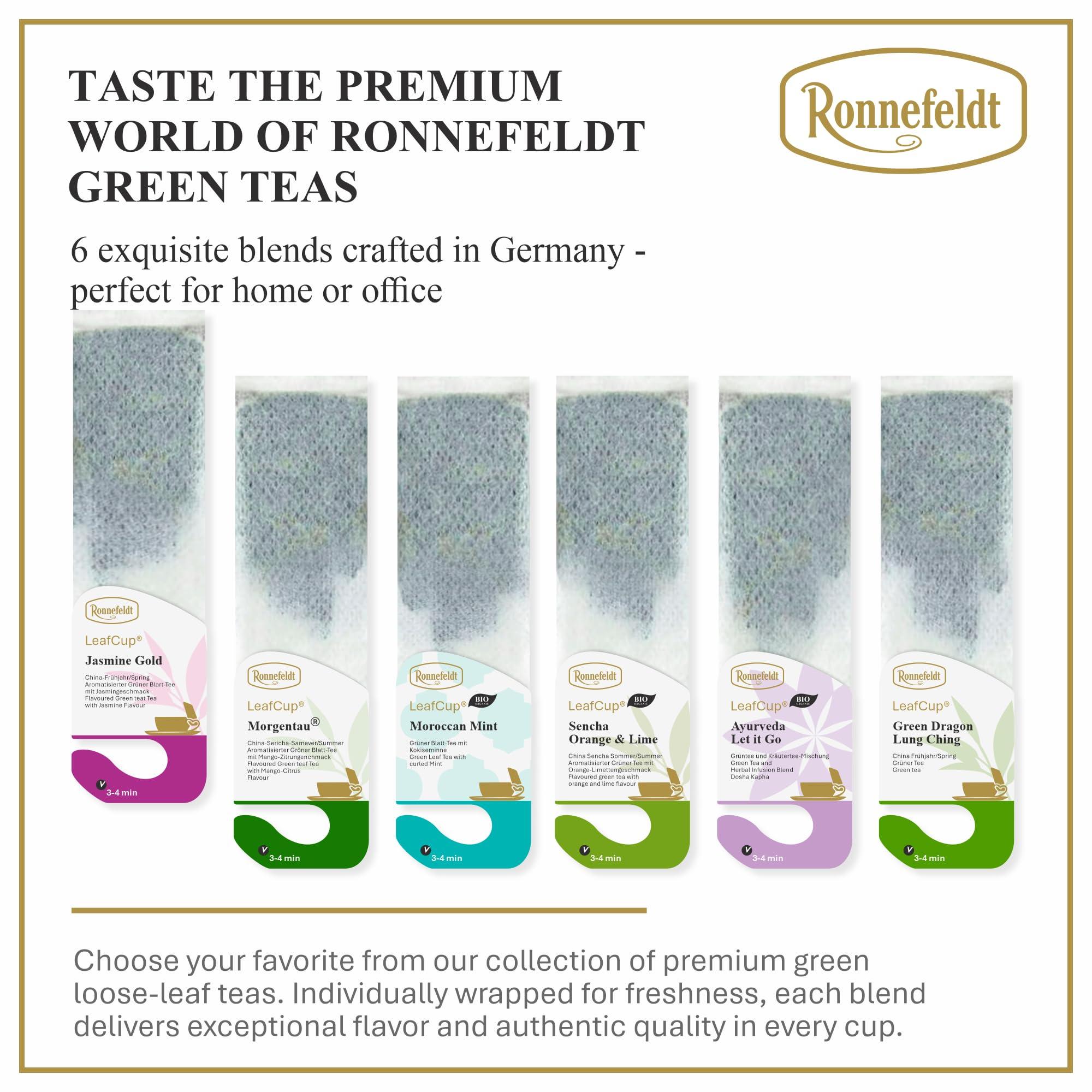 Ronnefeldt Ronnefeldt LeafCup Jasmine Gold - Green Tea Loose Leaf, 15 Individually Wrapped Tea Bags with Cardboard Tag to Hook on Cup - Natural Flavored Green Tea with Jasmine Flavour - Hot or Iced