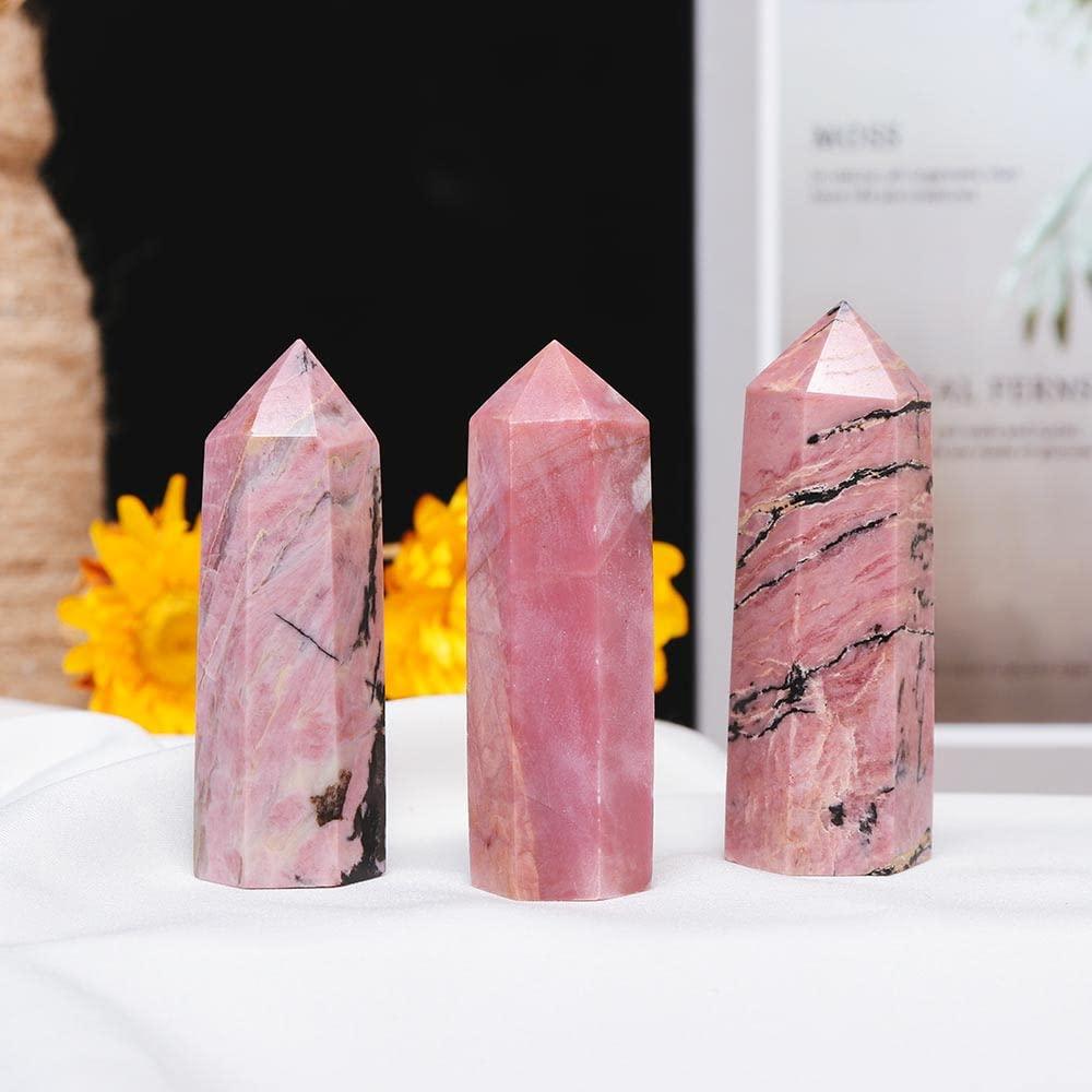 Apengshi Apengshi Rhodonite Natural Healing Crystal Tower 1.96-2.36\" 6 Faceted Single Point Chakra Crystal Stone Meditation Home Decor Collection Gift
