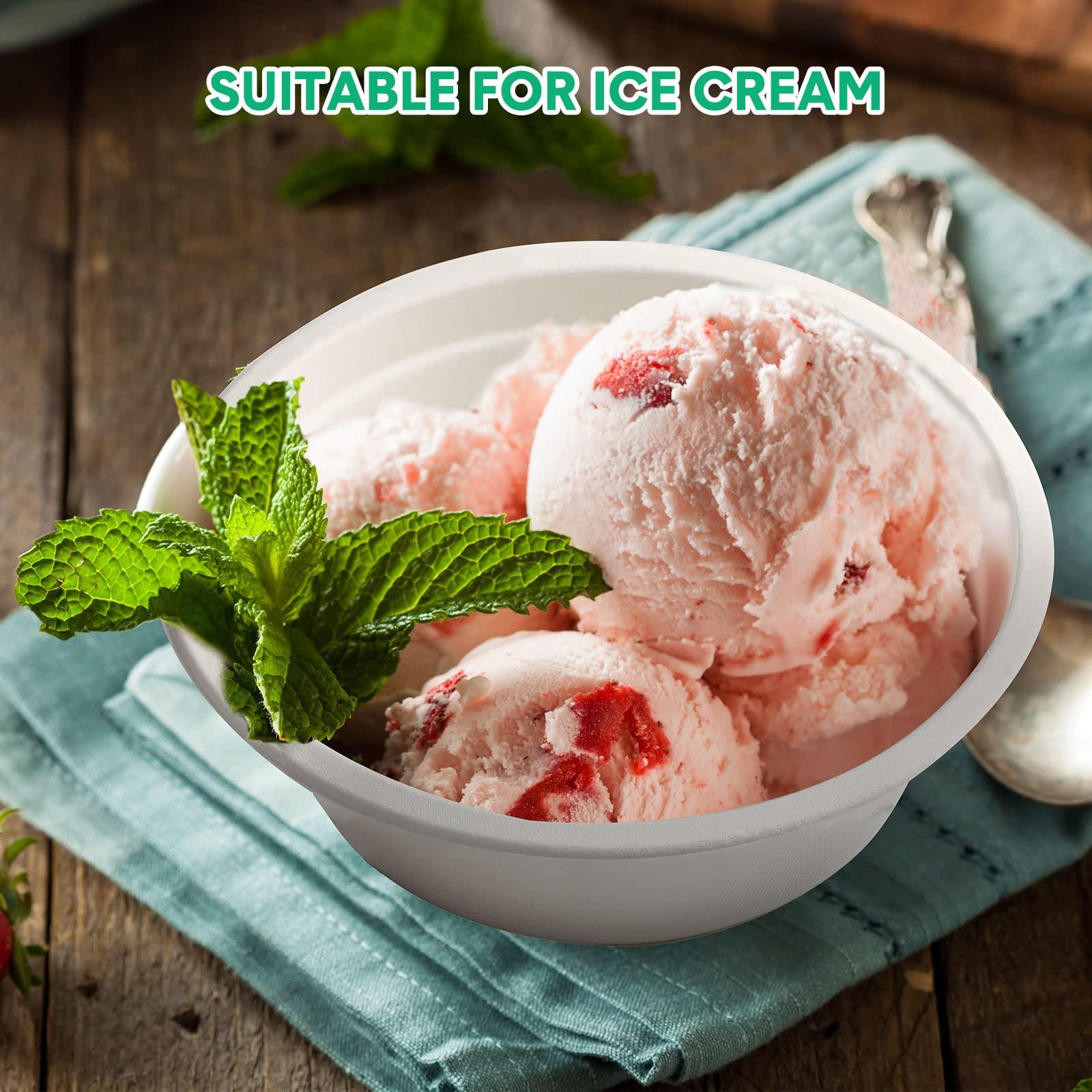 Potchen 300 Pack Disposable Paper Bowls Quality White Bowls Small Sugar Cane Fibers Party for Ice Cream Fruits Salad Soup Hot or Cold Use Catering Picnics Camping and Restaurant Supplies(12 oz,White)